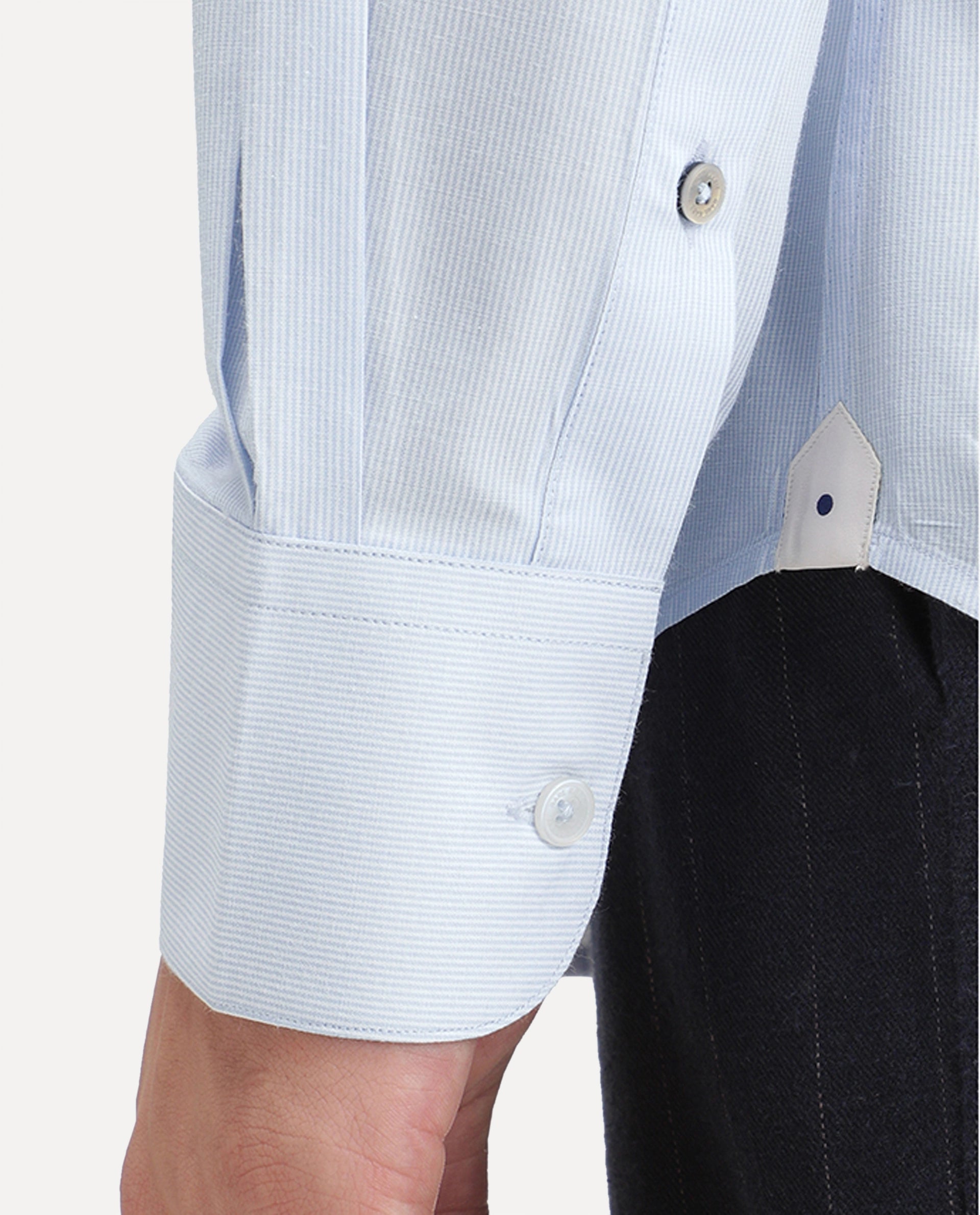 Rare Rabbit Men's Oxvar Light Blue Polyester Blend Spread Collar Button Regular Striped Shirt