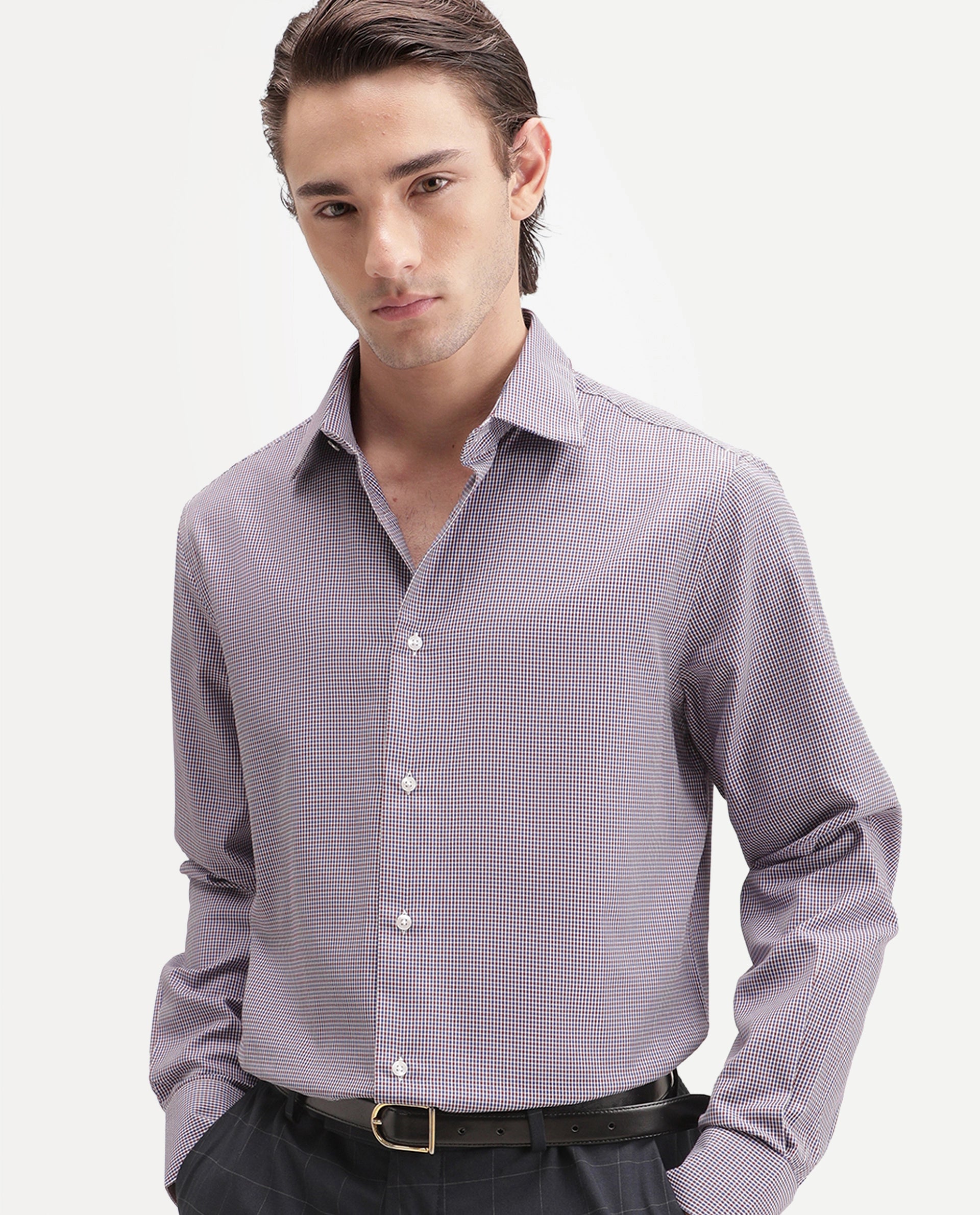 Rare Rabbit Men's Acvor Primary Red Polyester Blend Spread Collar Button Regular Checked Shirt