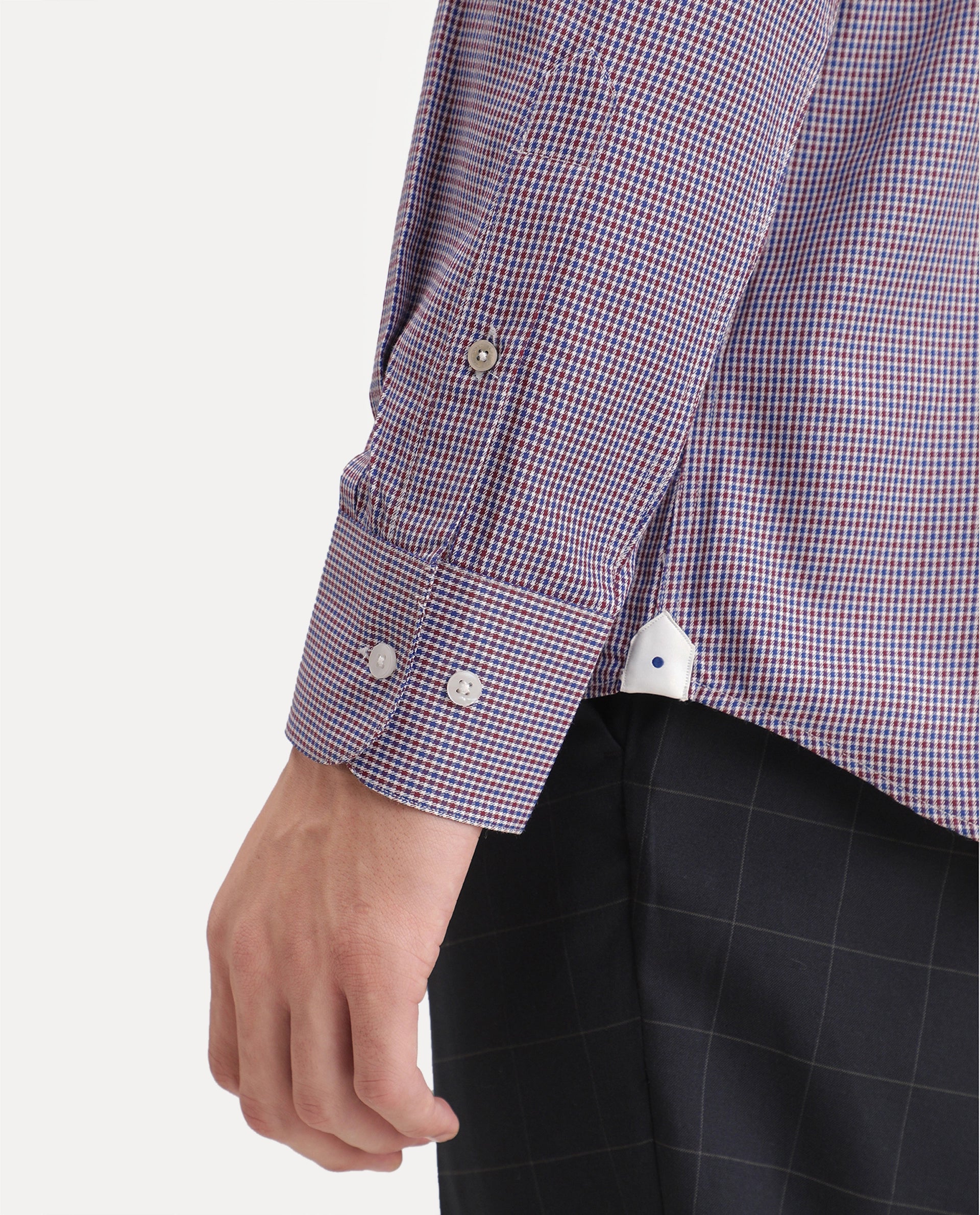 Rare Rabbit Men's Acvor Primary Red Polyester Blend Spread Collar Button Regular Checked Shirt