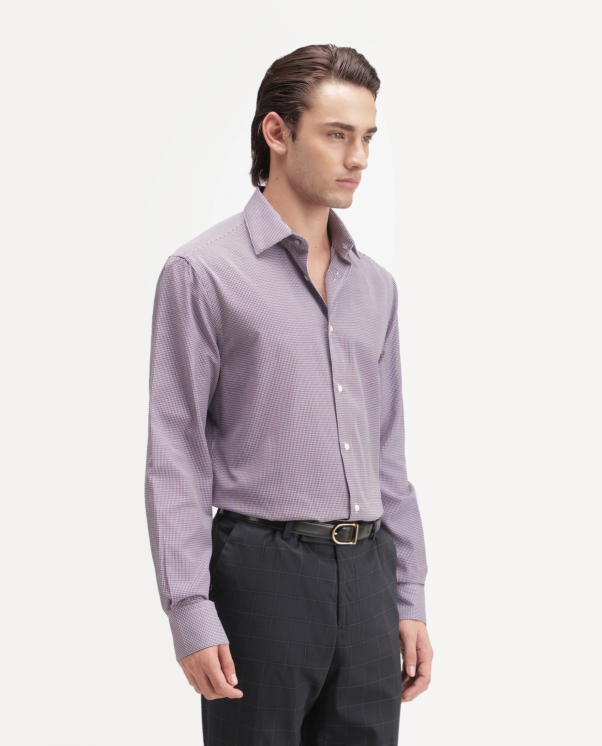 Rare Rabbit Men's Acvor Primary Red Polyester Blend Spread Collar Button Regular Checked Shirt