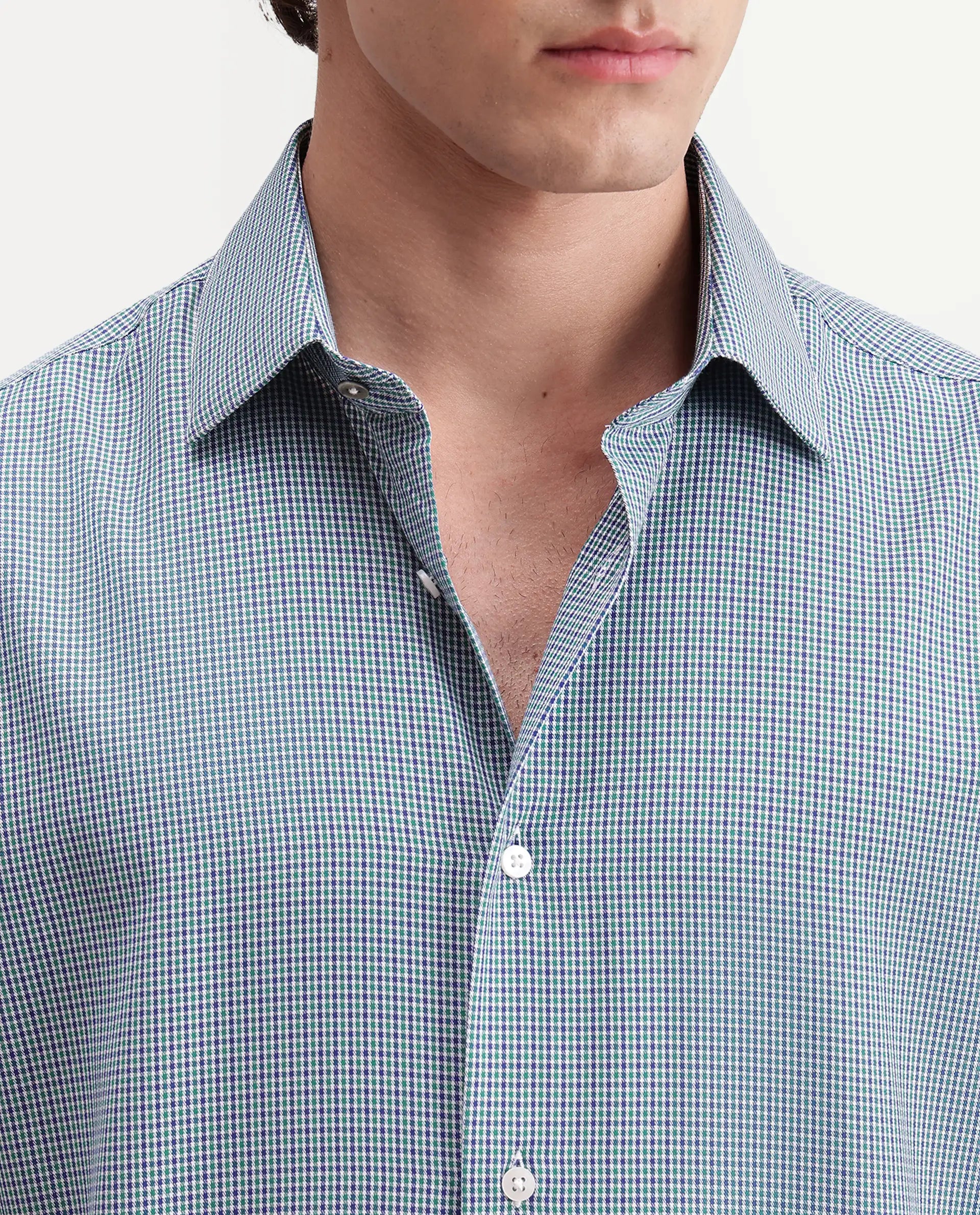 Rare Rabbit Men's Acvor Primary Green Polyester Blend Spread Collar Button Regular Checked Shirt