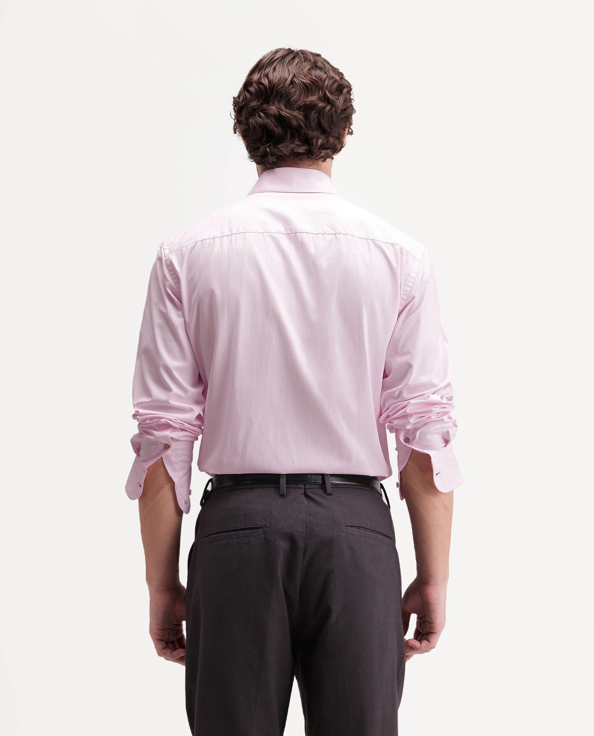 Rare Rabbit Men's Edr Light Pink Polyester Blend Spread Collar Button Regular Plain Shirt