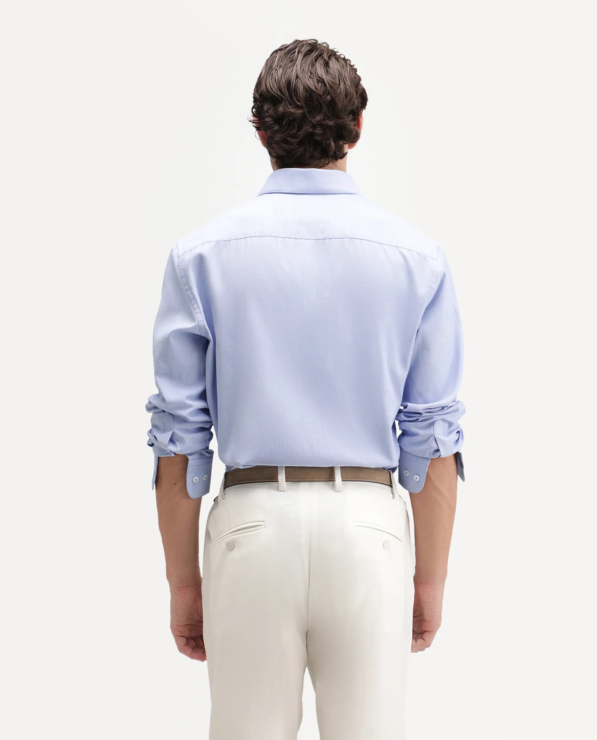 Rare Rabbit Men's Ervan Primary Blue Polyester Blend Spread Collar Button Regular Plain Shirt