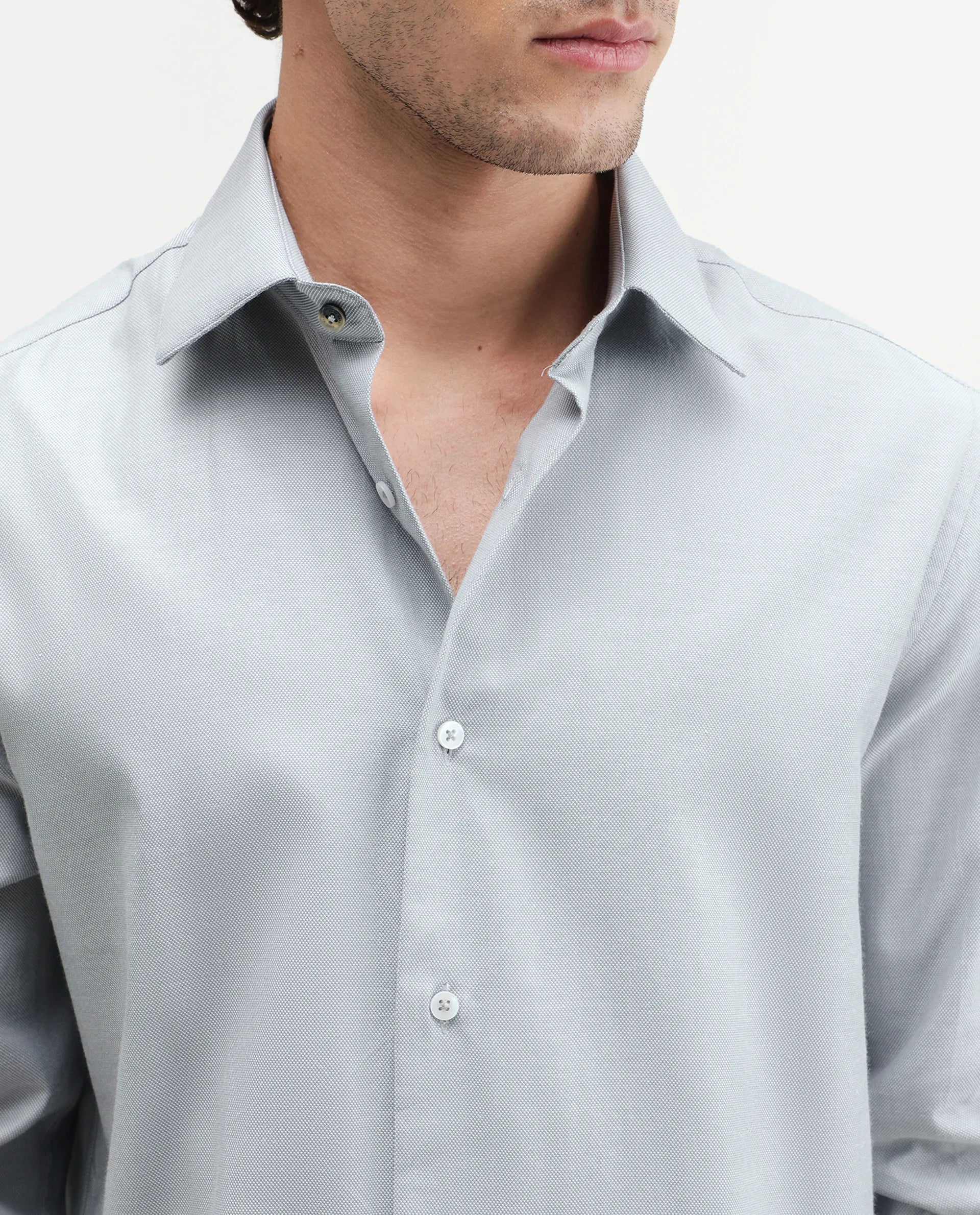 Rare Rabbit Men's Ervan Light Grey Polyester Blend Spread Collar Button Regular Plain Shirt