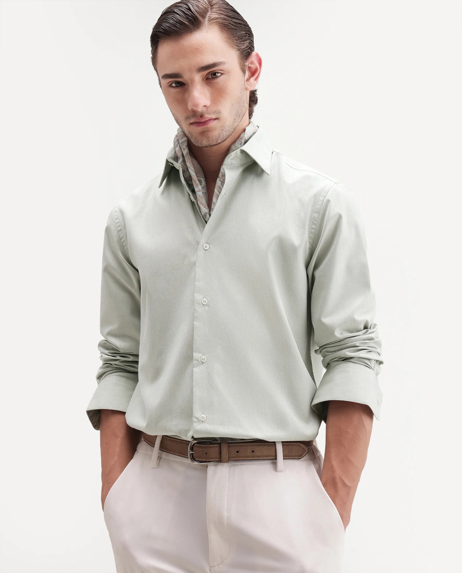 Rare Rabbit Men's Ovaro Primary Green Polyester Blend Spread Collar Button Regular Checked Shirt
