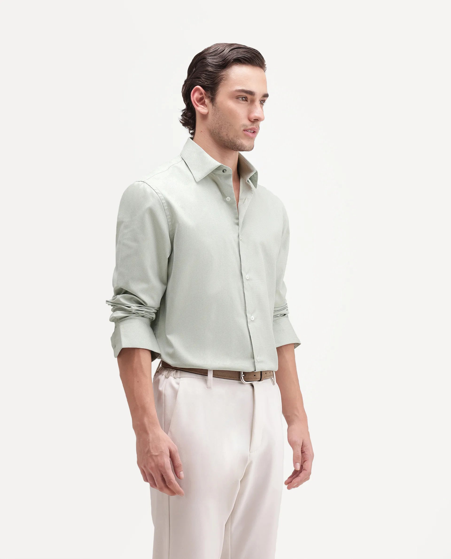 Rare Rabbit Men's Ovaro Primary Green Polyester Blend Spread Collar Button Regular Checked Shirt