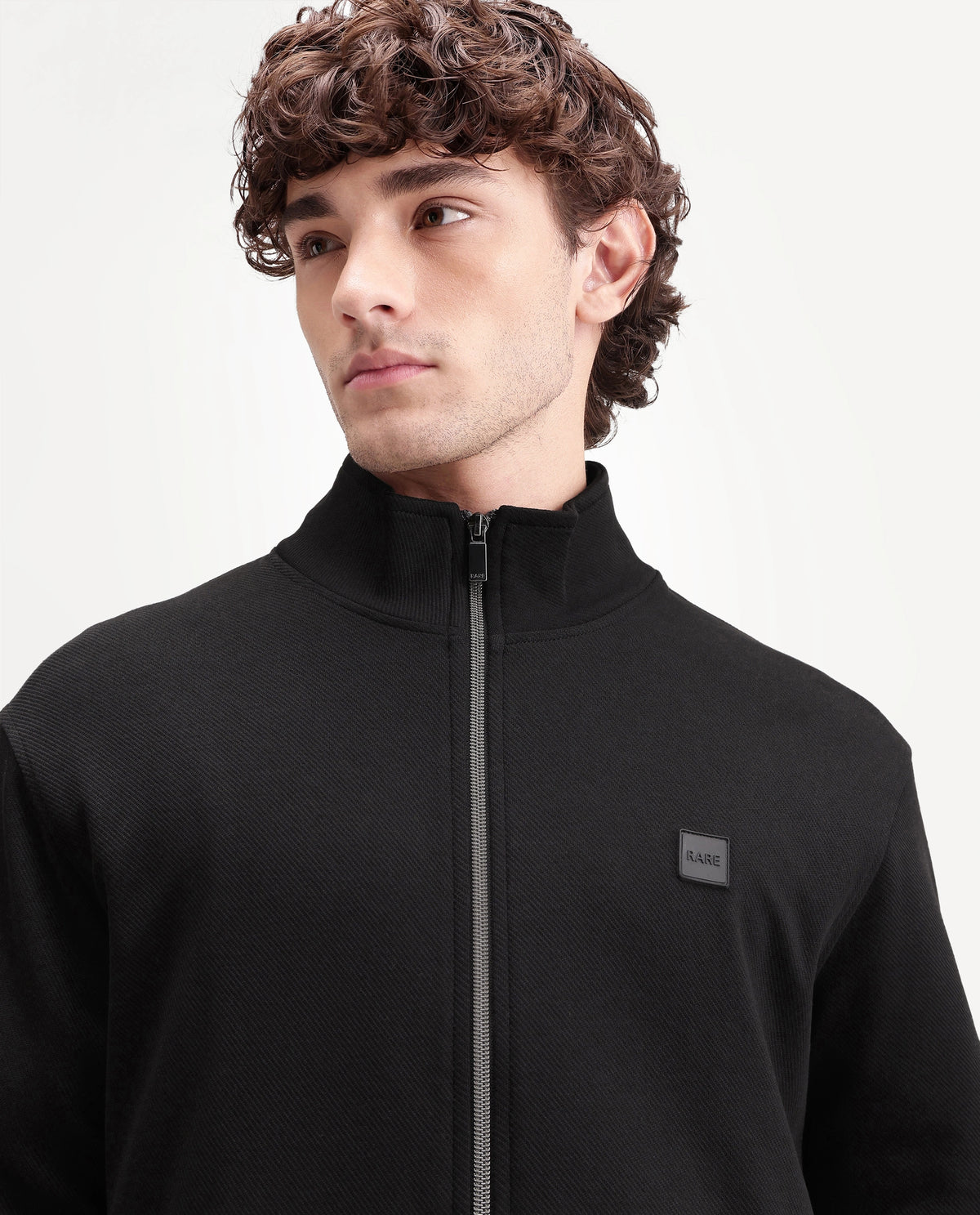 Rare Rabbit Men's Costo-J-A26 Black Cotton Blend High Neck Regular Plain Sweatshirt