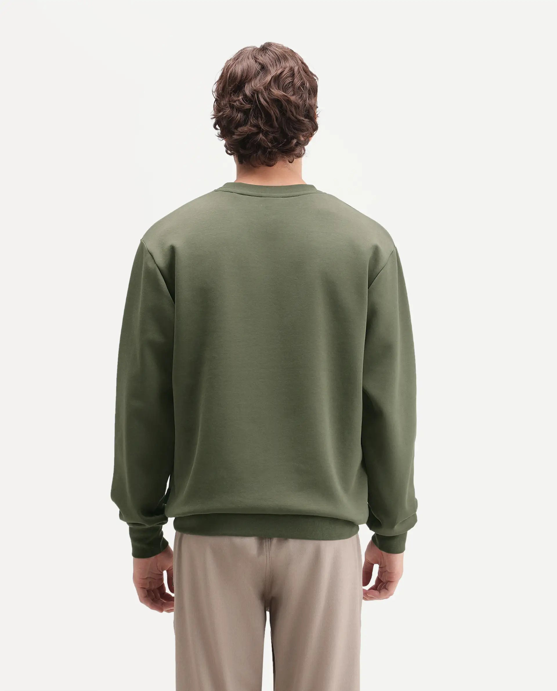 Rare Rabbit Men's Adge Olive Cotton Blend Crew Neck Regular Branding Sweatshirt