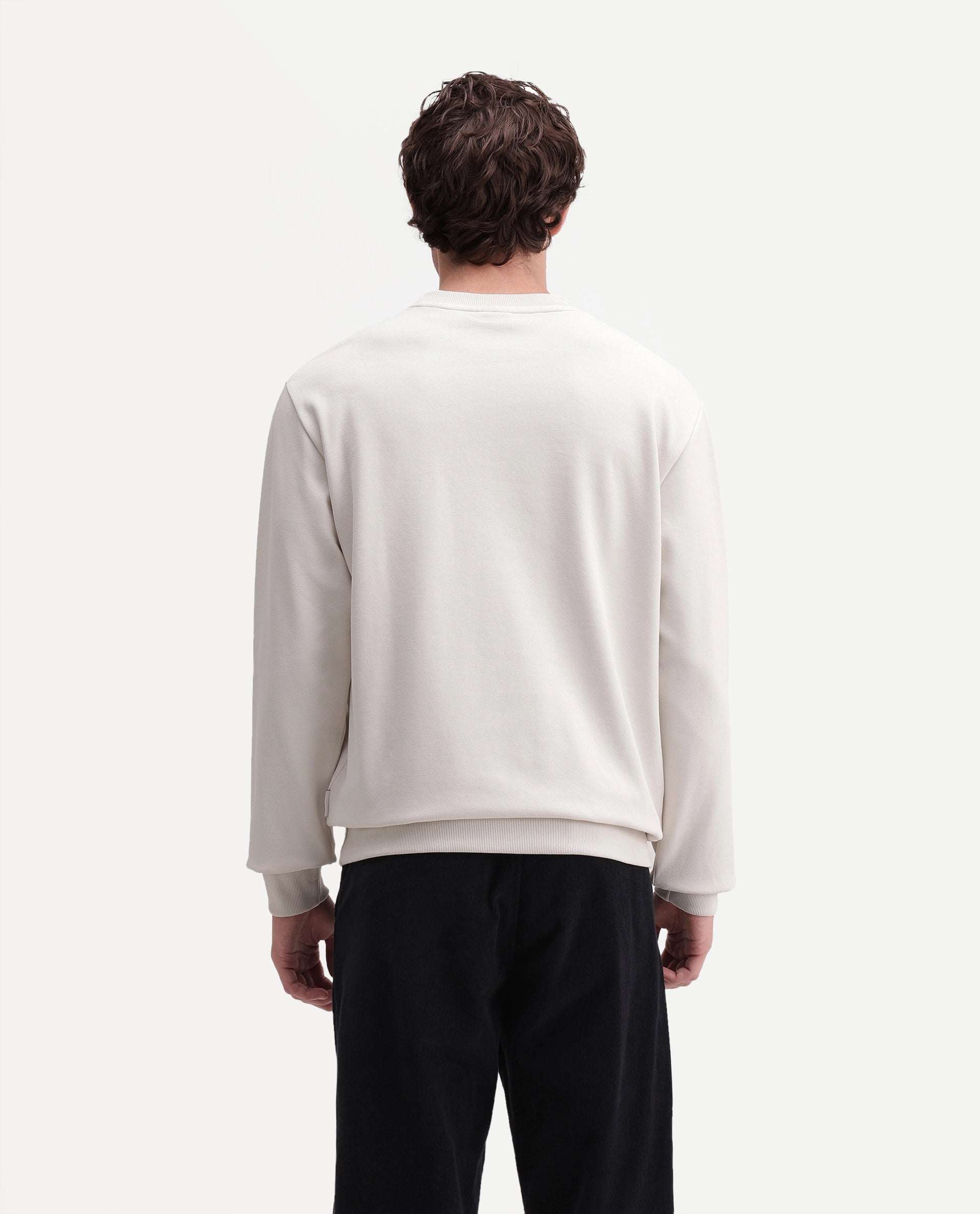 Rare Rabbit Men's Raeko Off White Cotton Blend Crew Neck Regular Plain Sweatshirt