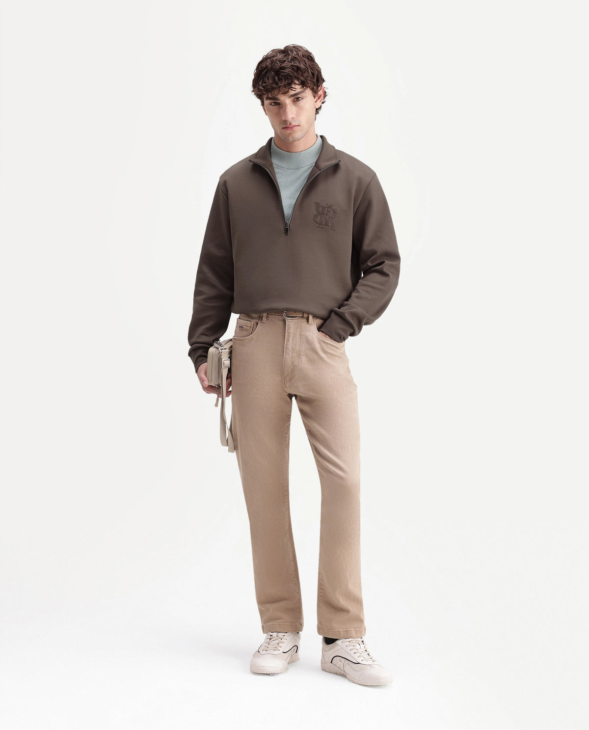 Rare Rabbit Men's Rosk Brown Cotton Blend High Neck Regular Branding Sweatshirt