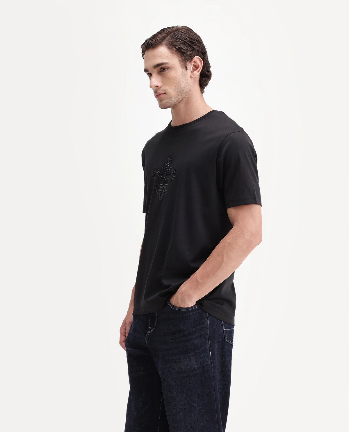 Rare Rabbit Men's Earlo Black Cotton Crew Neck Regular Graphic Print T-Shirt