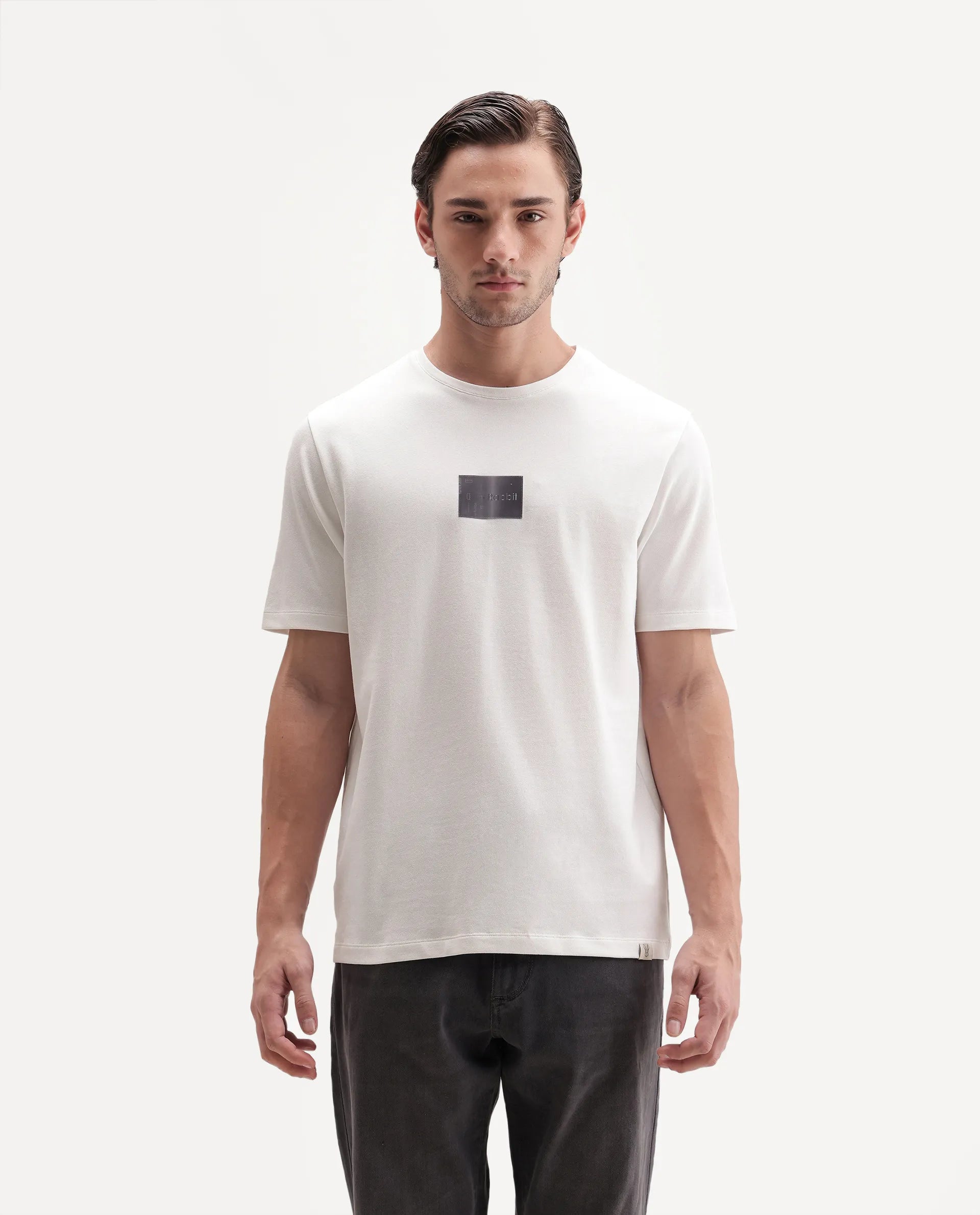 Rare Rabbit Men's Helo White Cotton Blend Crew Neck Regular Graphic Print T-Shirt
