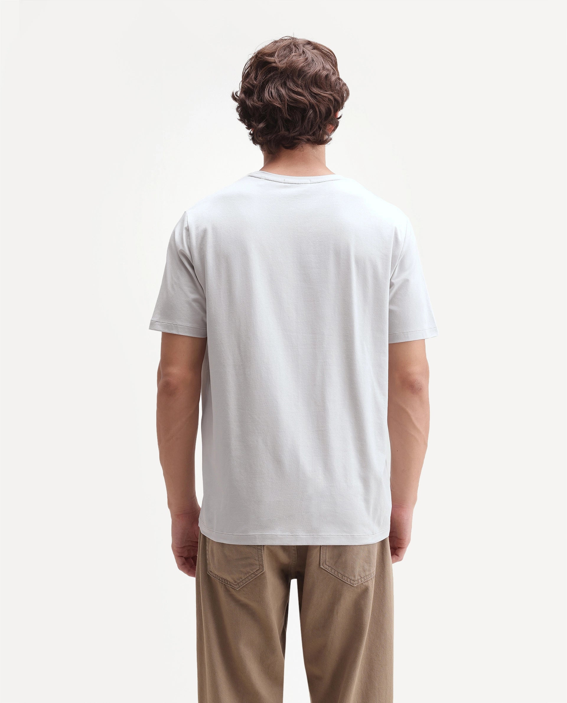 Rare Rabbit Men's Rabbit-A26 Light Grey Cotton Blend Crew Neck Regular Hd Print T-Shirt