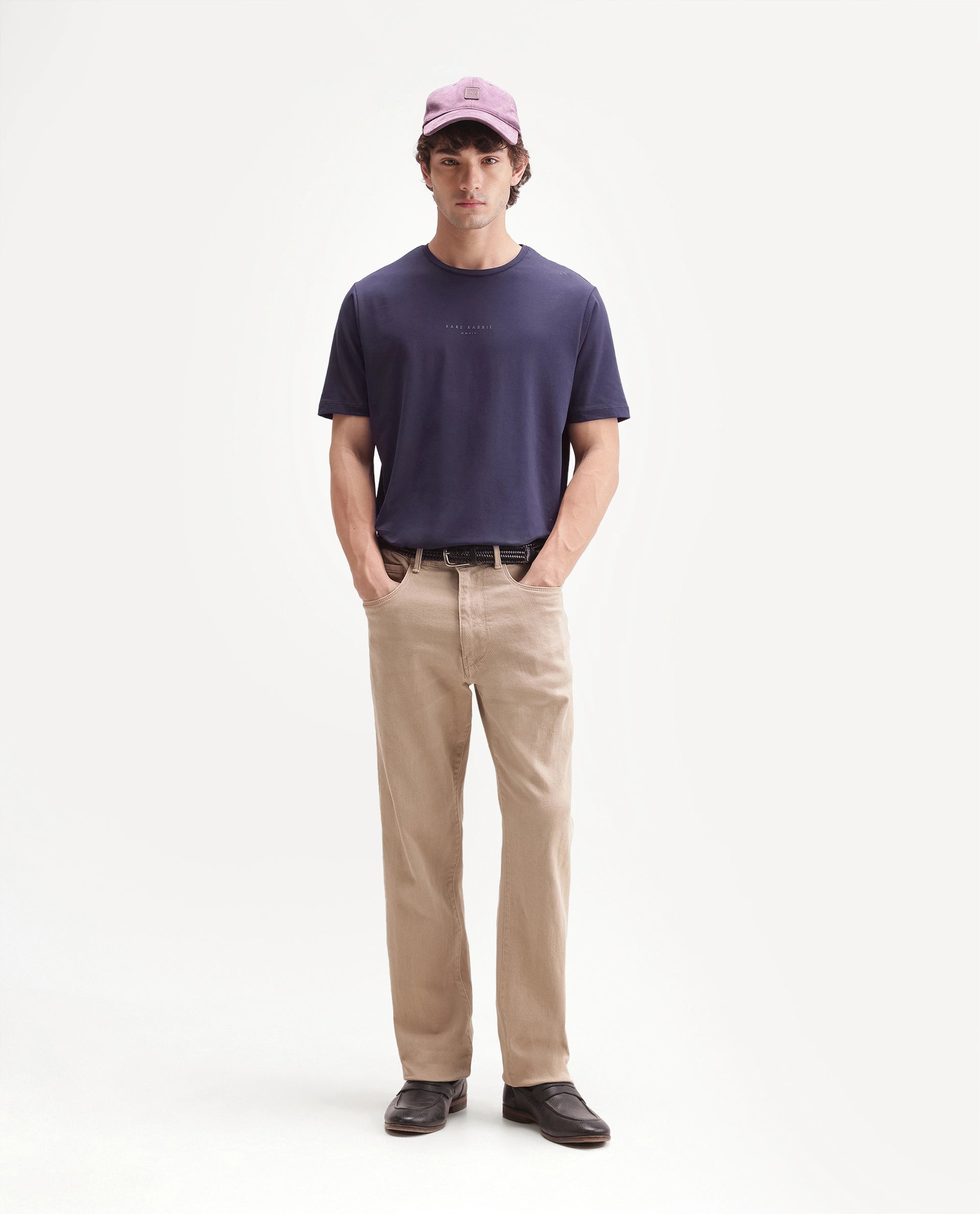 Rare Rabbit Men's Rabbit-A26 Dark Purple Cotton Blend Crew Neck Regular Hd Print T-Shirt