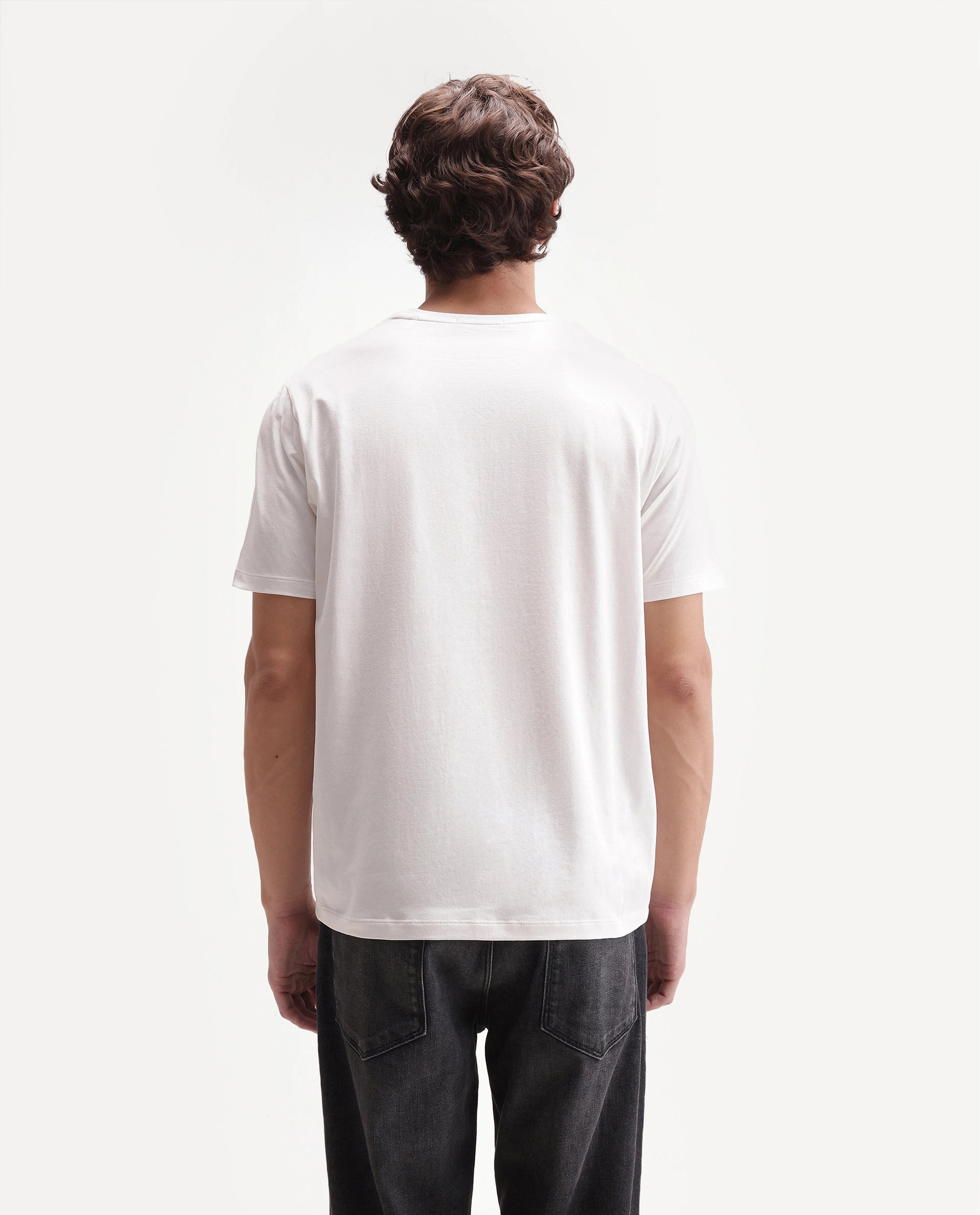 Rare Rabbit Men's Rabbit-A26 Primary White Cotton Blend Crew Neck Regular Hd Print T-Shirt