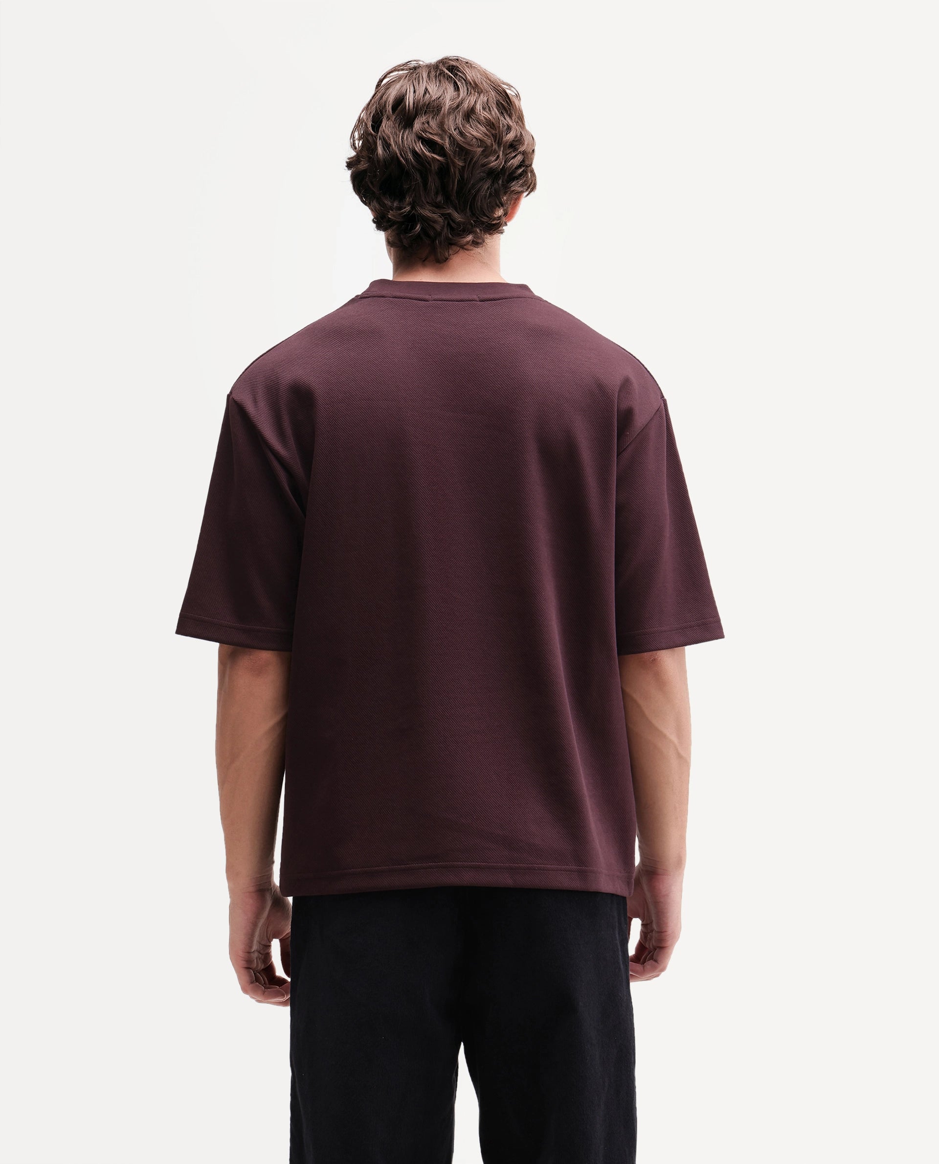 Rare Rabbit Men's Spel Dark Maroon Cotton Blend Crew Neck Qlo Fit Plain T-Shirt