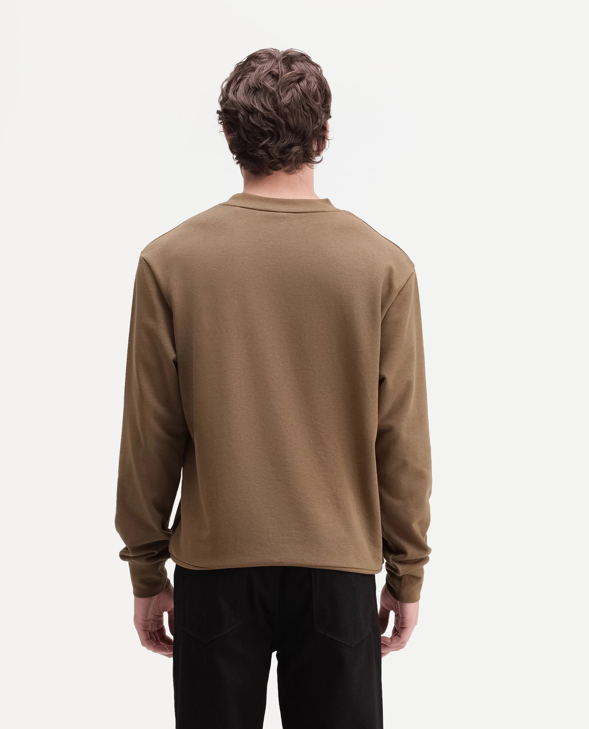 Rare Rabbit Men's Debz Dark Brown Cotton Blend Crew Neck Regular Embroidered Sweatshirt