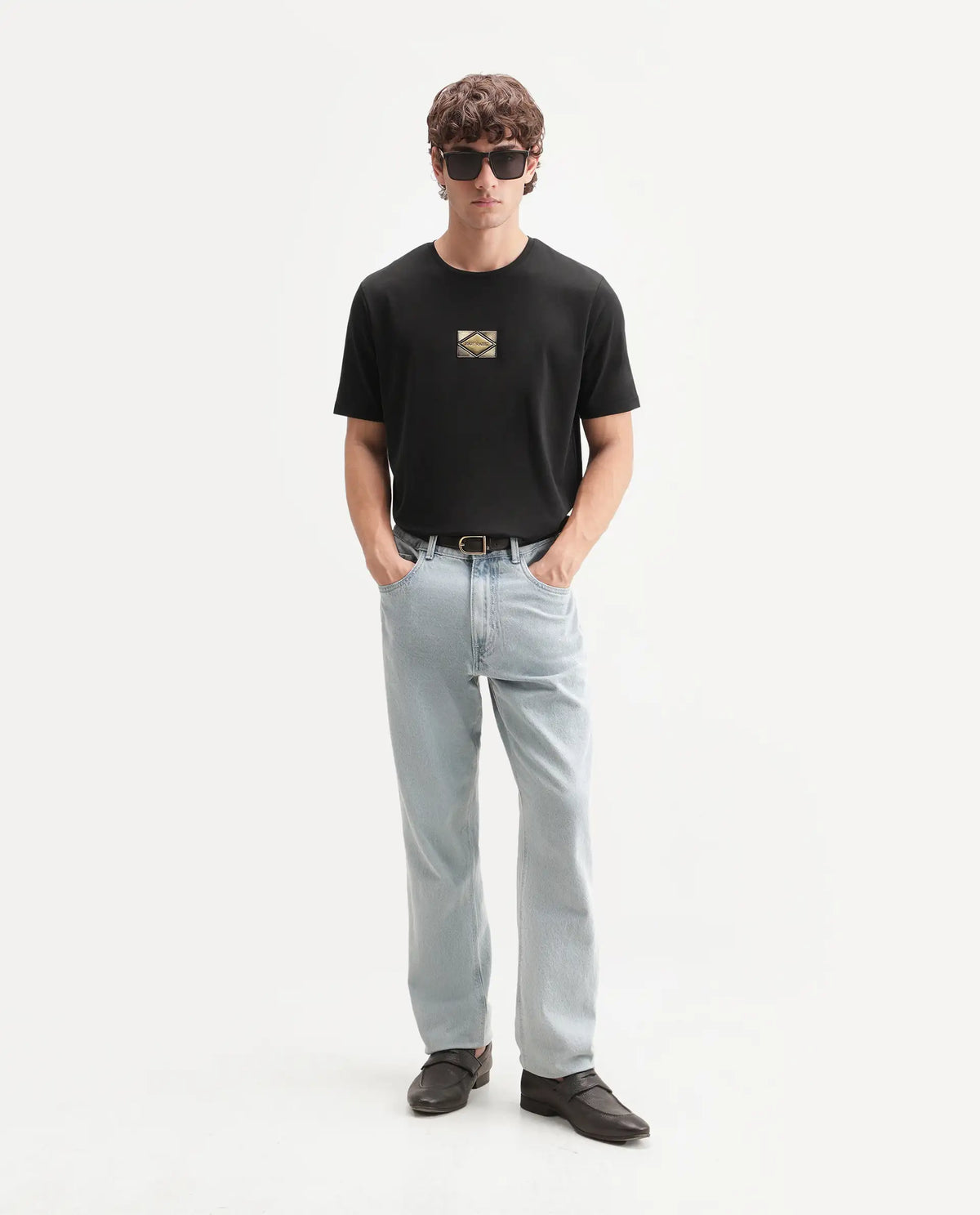 Rare Rabbit Men's Deco Black Cotton Blend Crew Neck Regular Graphic Print T-Shirt