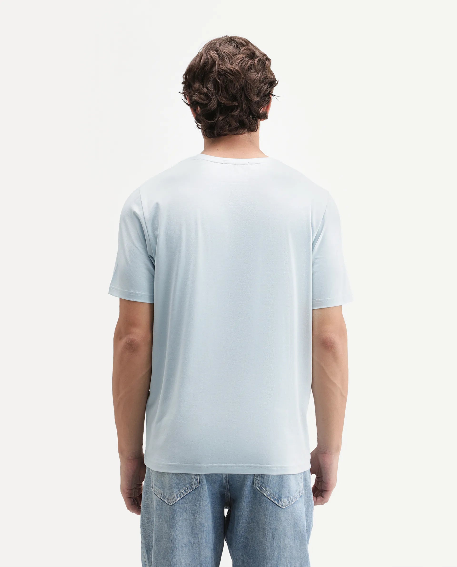 Rare Rabbit Men's Knight Light Blue Cotton Blend Crew Neck Regular Graphic Print T-Shirt