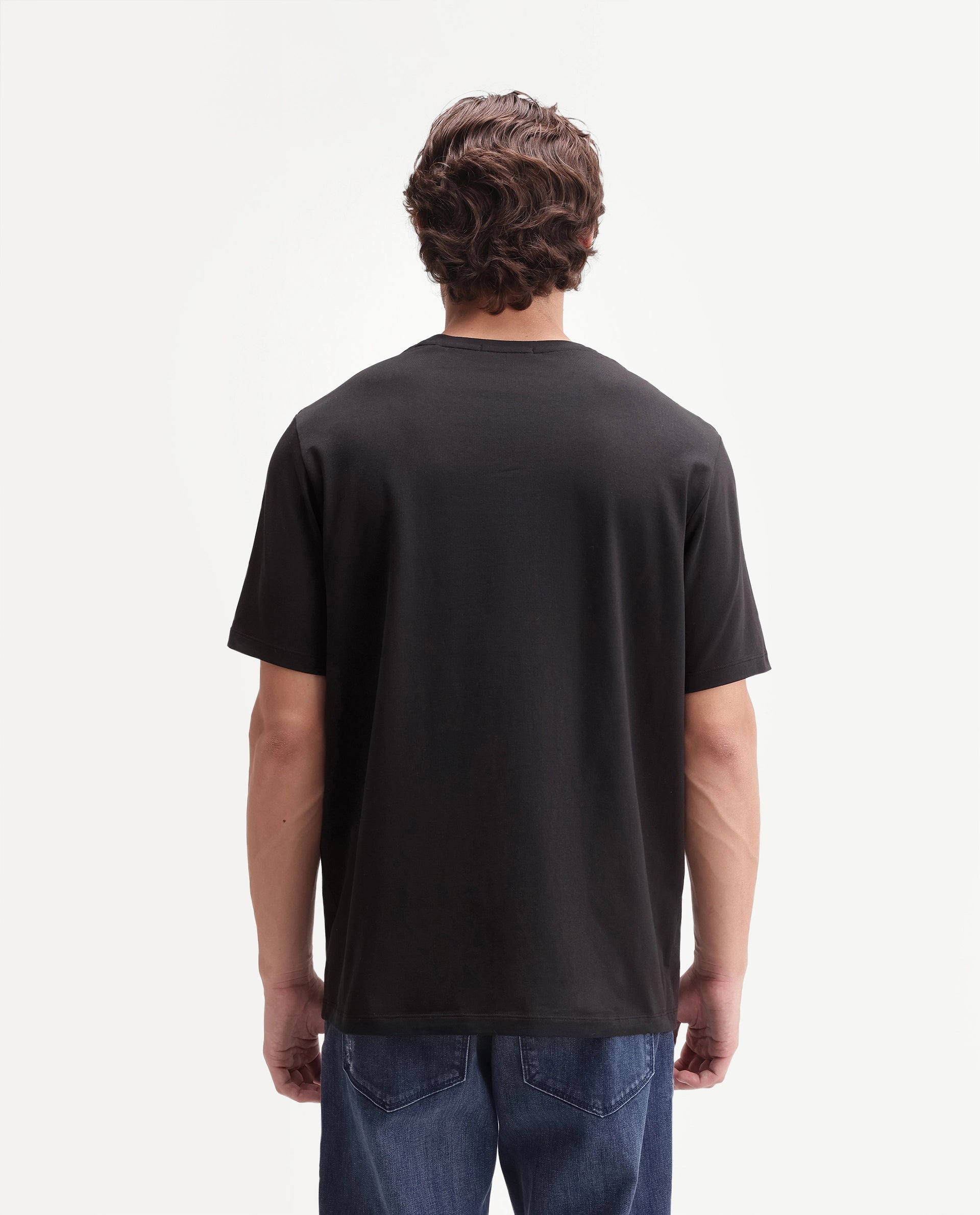 Rare Rabbit Men's Stevol Black Cotton Blend Crew Neck Regular Graphic Print T-Shirt