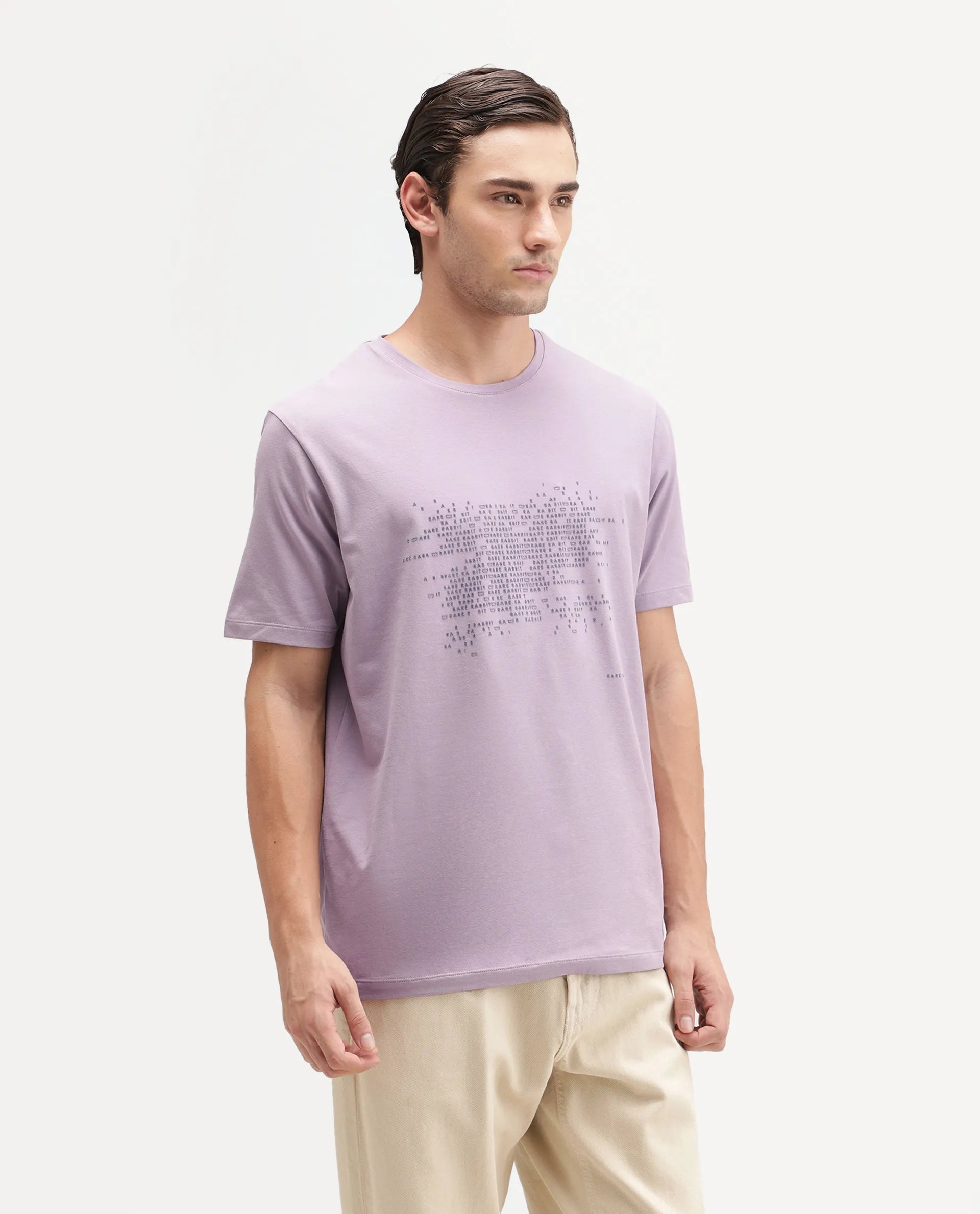 Rare Rabbit Men's Nero Light Purple Cotton Blend Crew Neck Regular Graphic Print T-Shirt