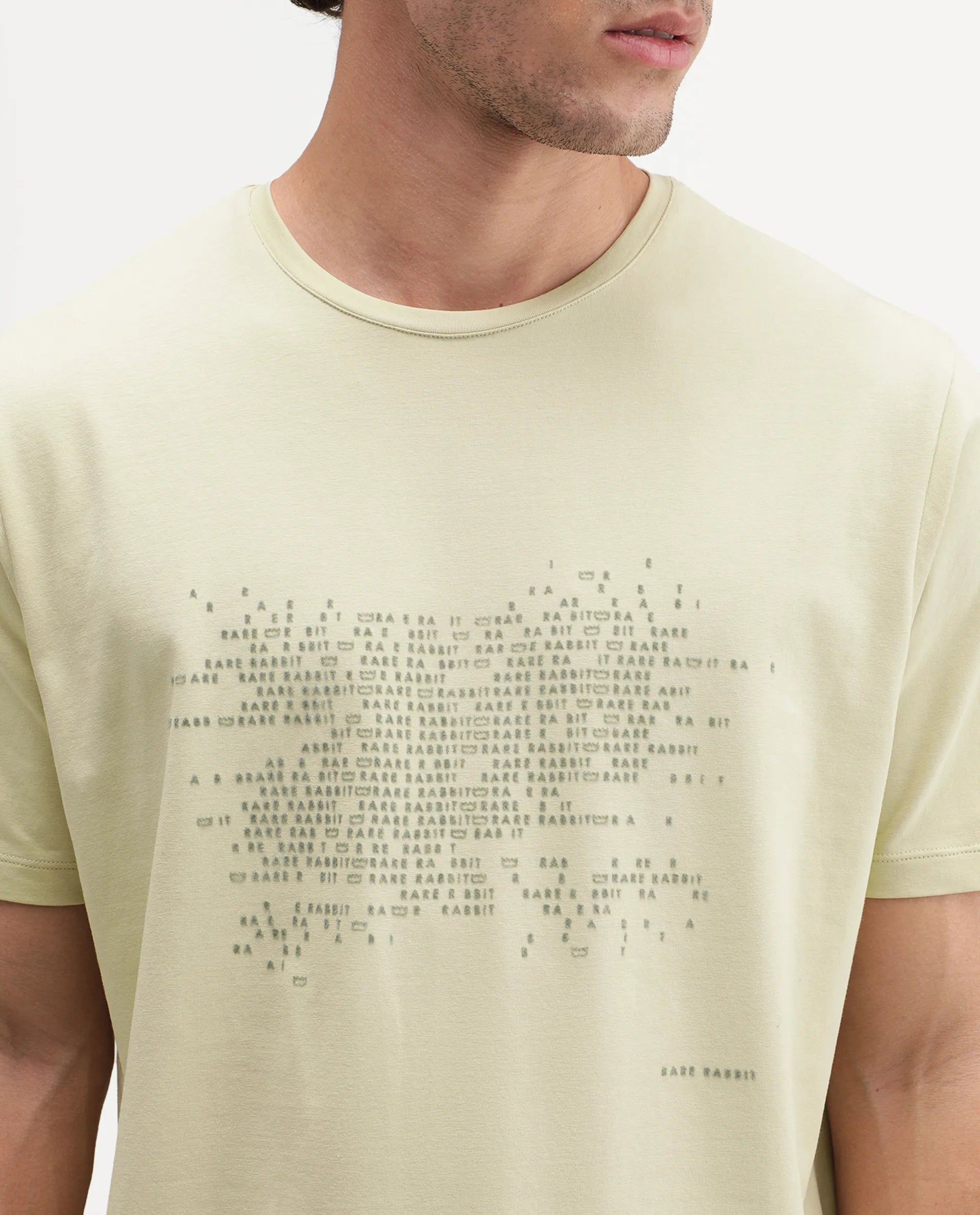 Rare Rabbit Men's Nero Light Green Cotton Blend Crew Neck Regular Graphic Print T-Shirt