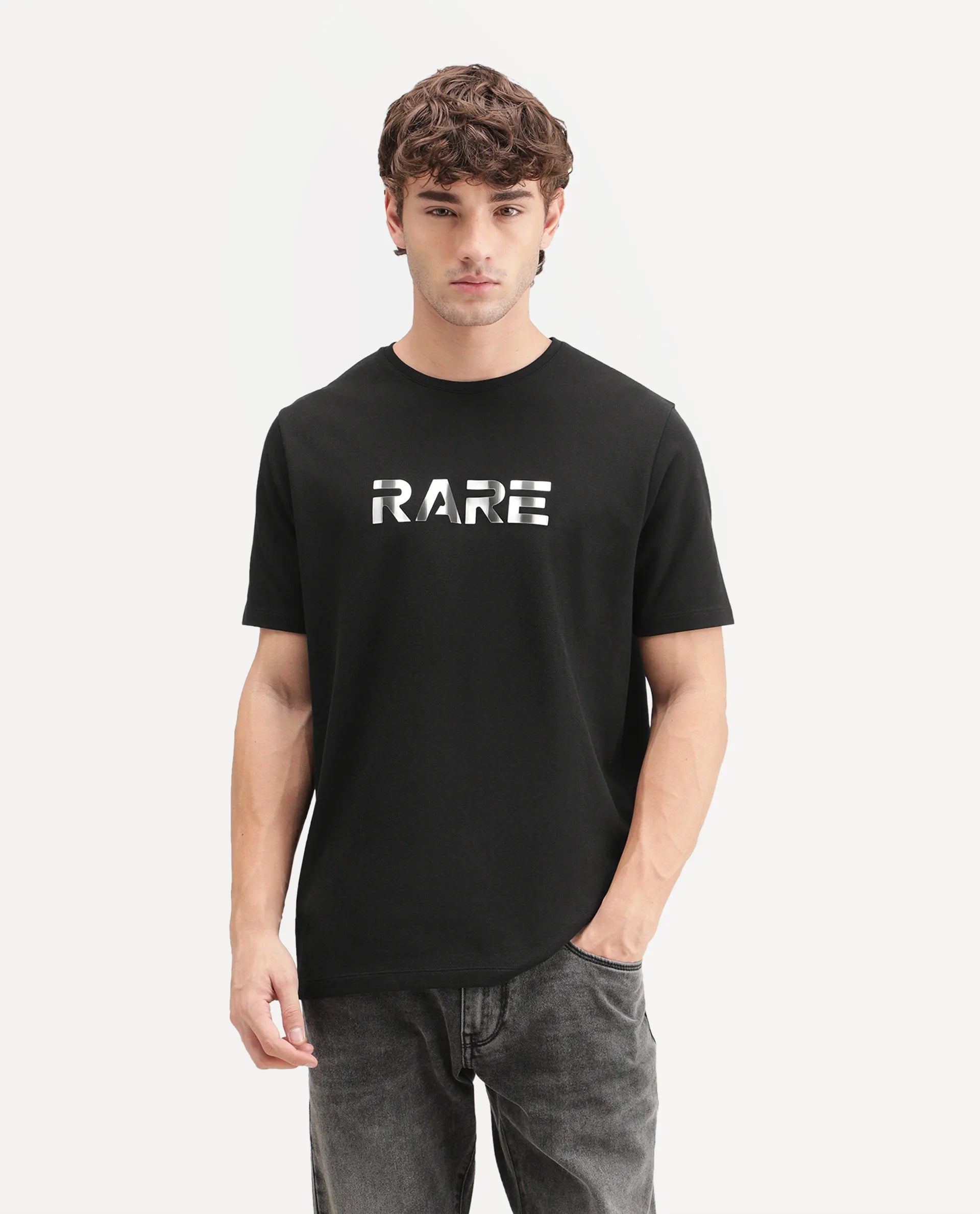 Rare Rabbit Men's Page Black Cotton Blend Crew Neck Regular Graphic Print T-Shirt
