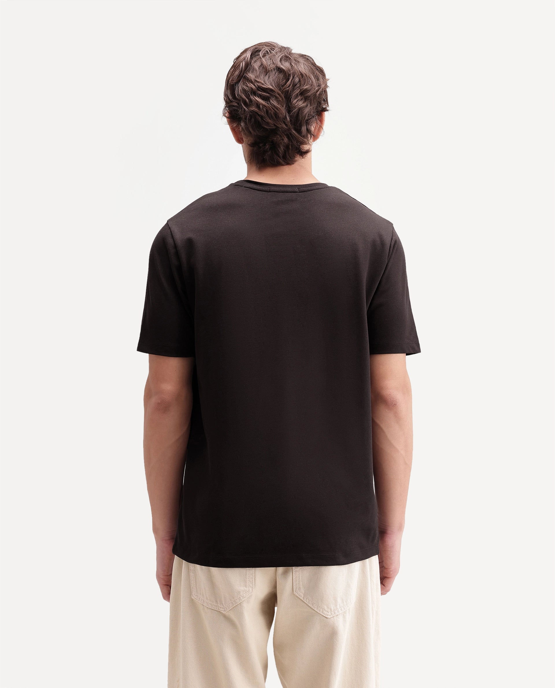 Rare Rabbit Men's Brett Dark Brown Cotton Blend Crew Neck Regular Graphic Print T-Shirt