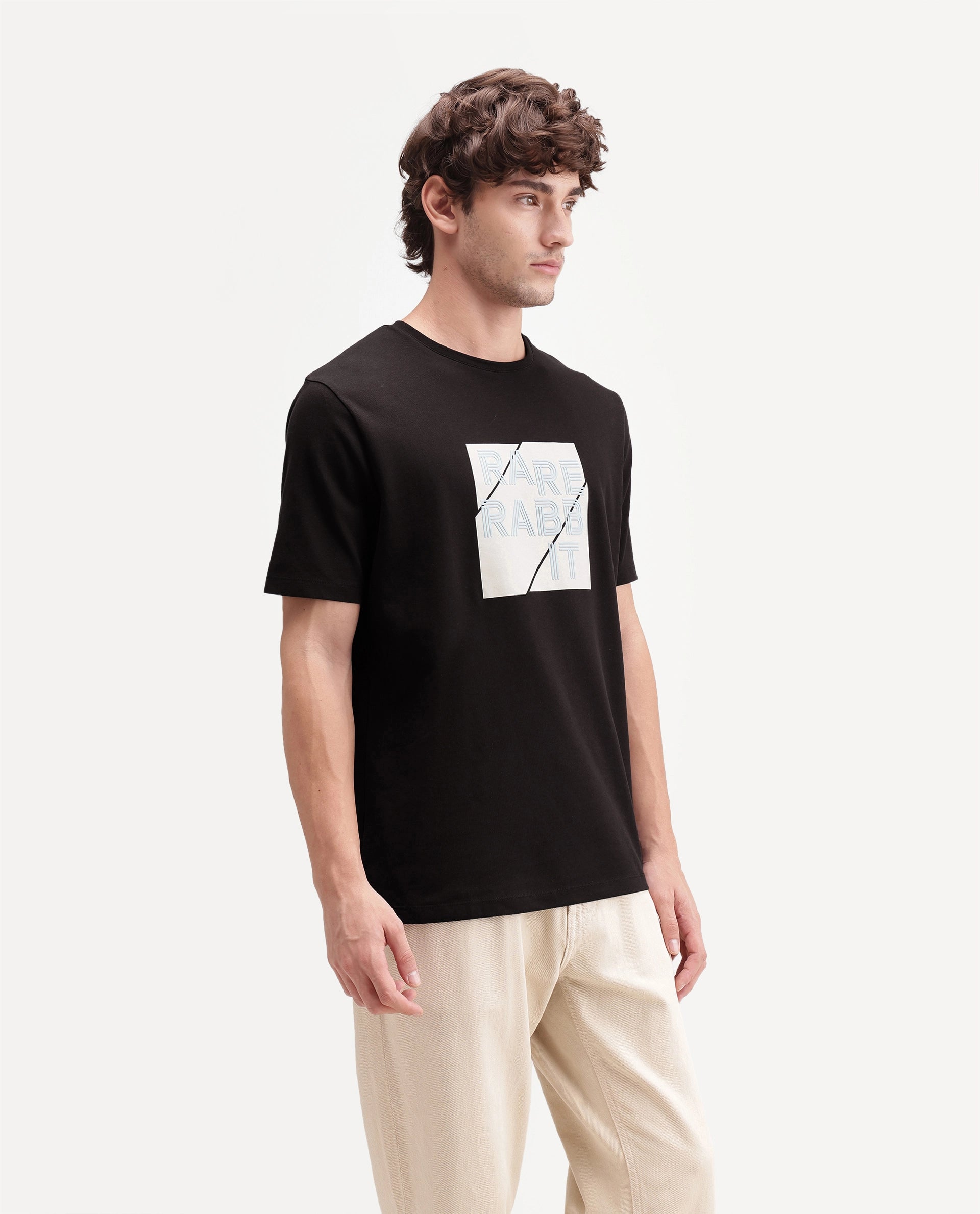 Rare Rabbit Men's Brett Dark Brown Cotton Blend Crew Neck Regular Graphic Print T-Shirt