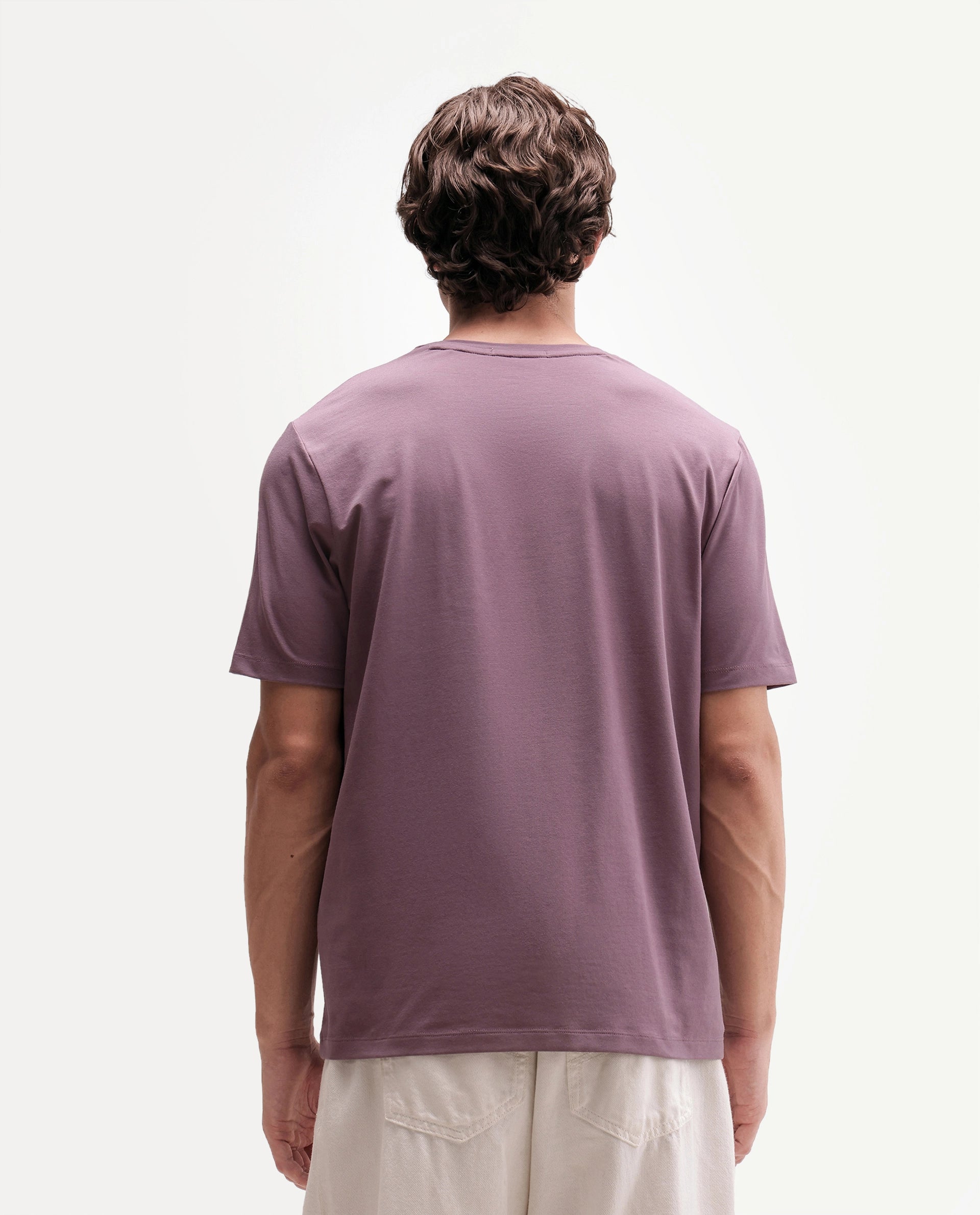 Rare Rabbit Men's Woakes Dusky Purple Cotton Blend Crew Neck Regular Graphic Print T-Shirt