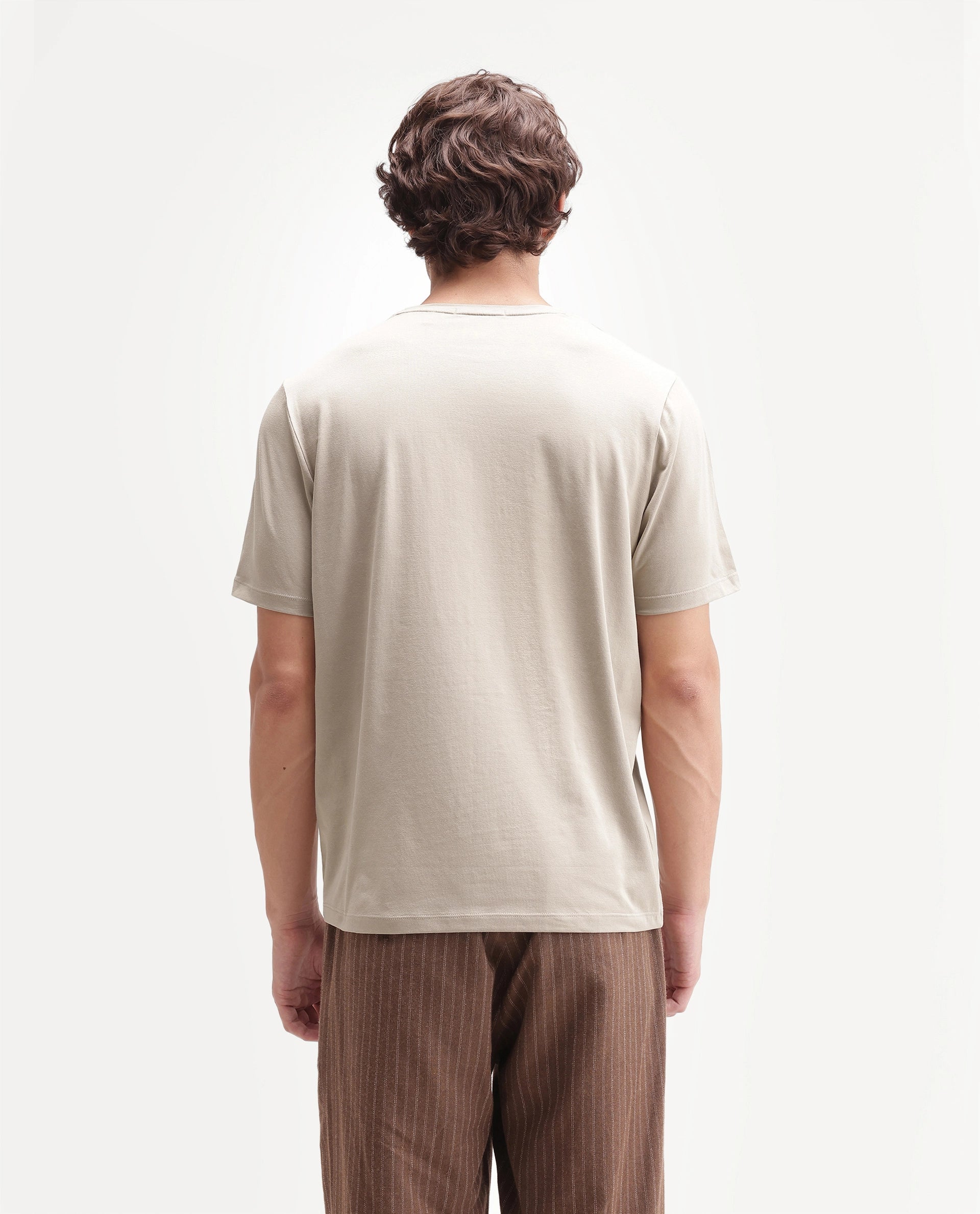 Rare Rabbit Men's Ziv Primary Beige Cotton Blend Crew Neck Regular Graphic Print T-Shirt