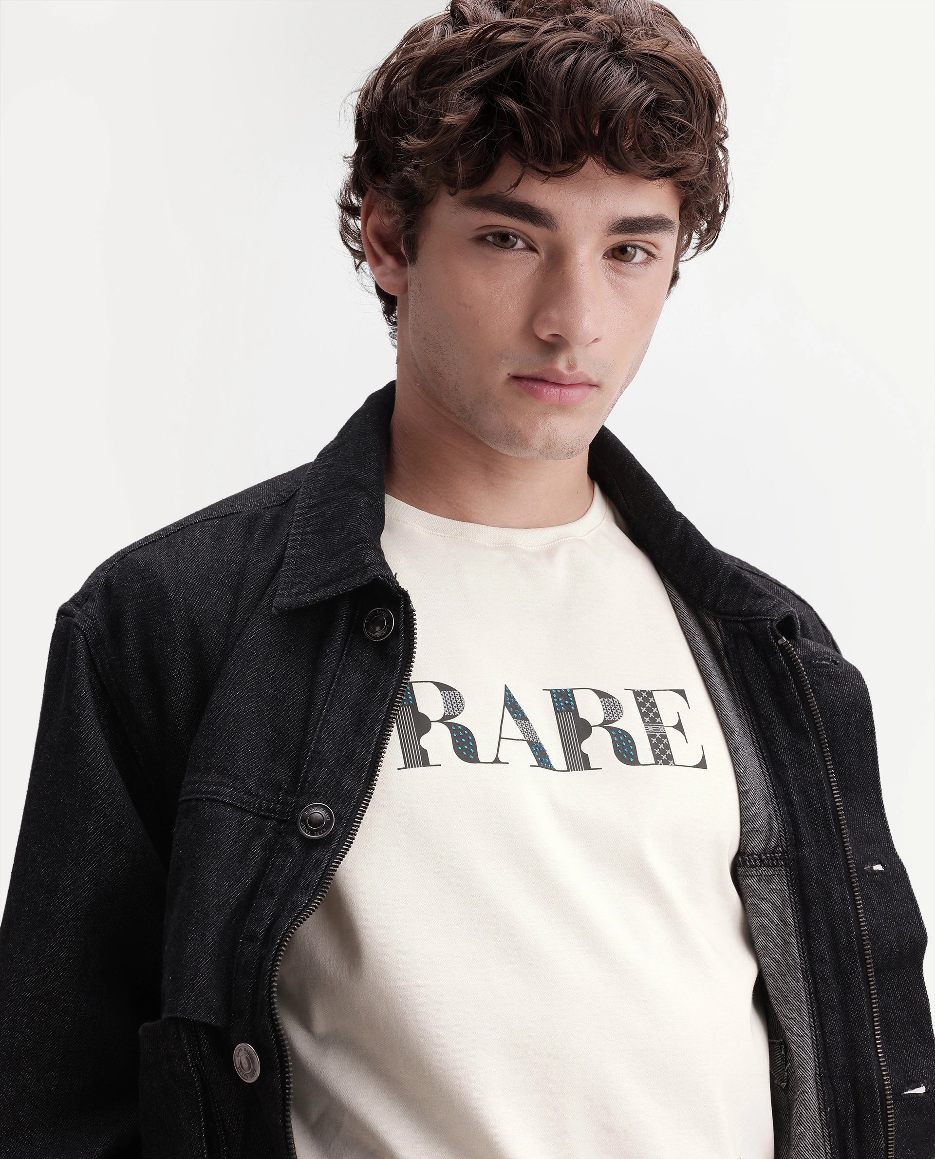 Rare Rabbit Men's Marcus Off White Cotton Crew Neck Regular Graphic Print T-Shirt