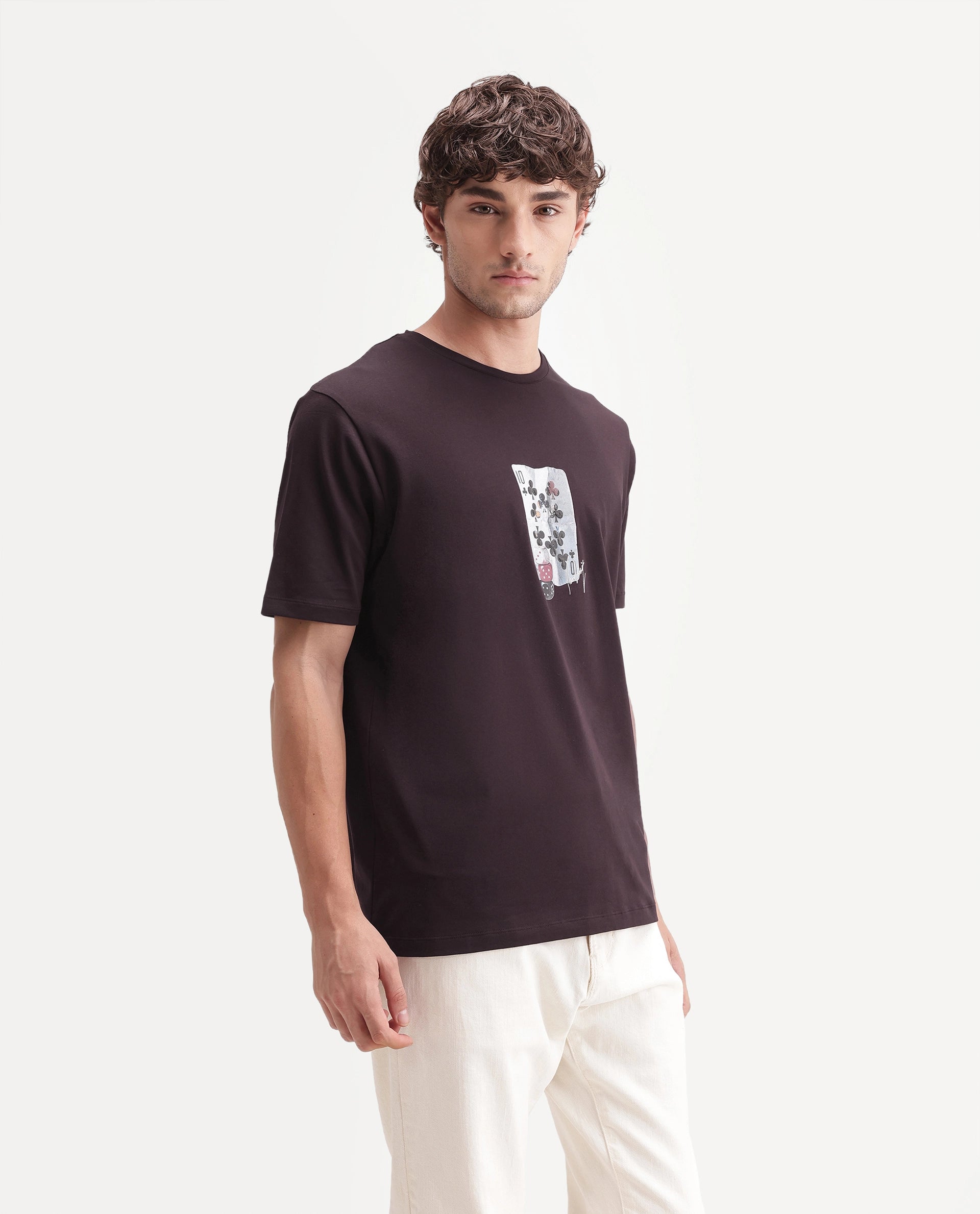 Rare Rabbit Men's Barkley Dark Maroon Cotton Blend Crew Neck Regular Graphic Print T-Shirt
