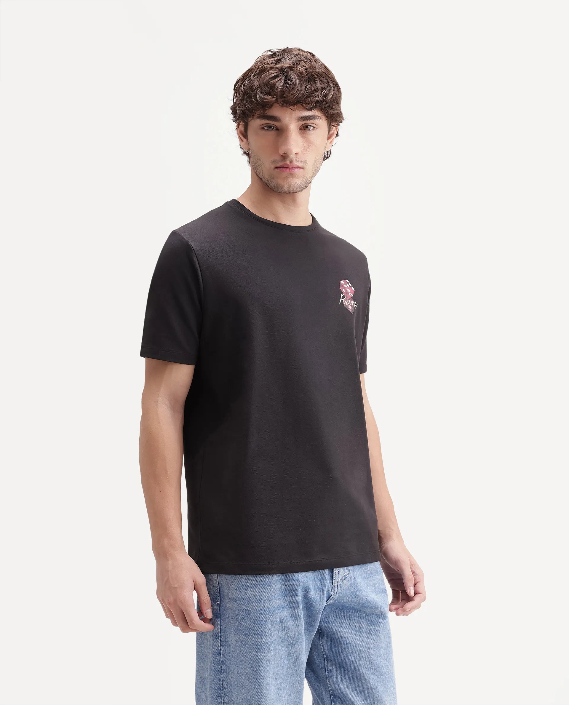 Rare Rabbit Men's Bolton Black Cotton Blend Crew Neck Regular Graphic Print T-Shirt