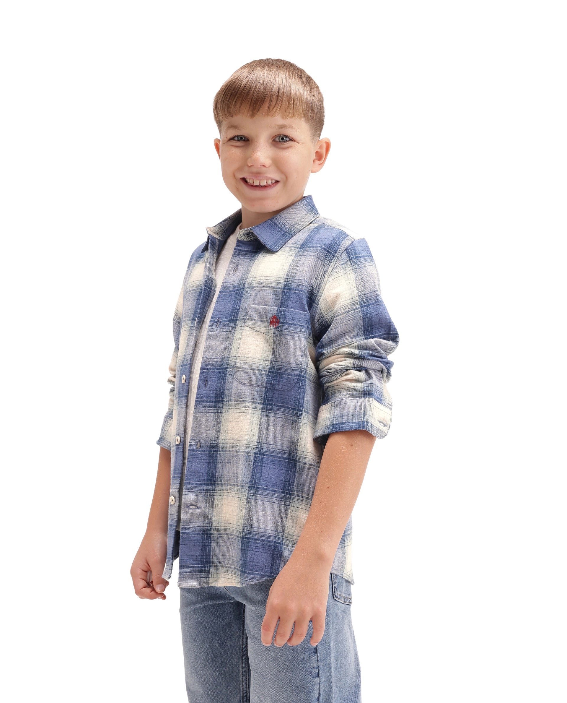 Rare Ones Kids Berry Blue Cotton Fabric Button Closure Regular Fit Checked Shirt