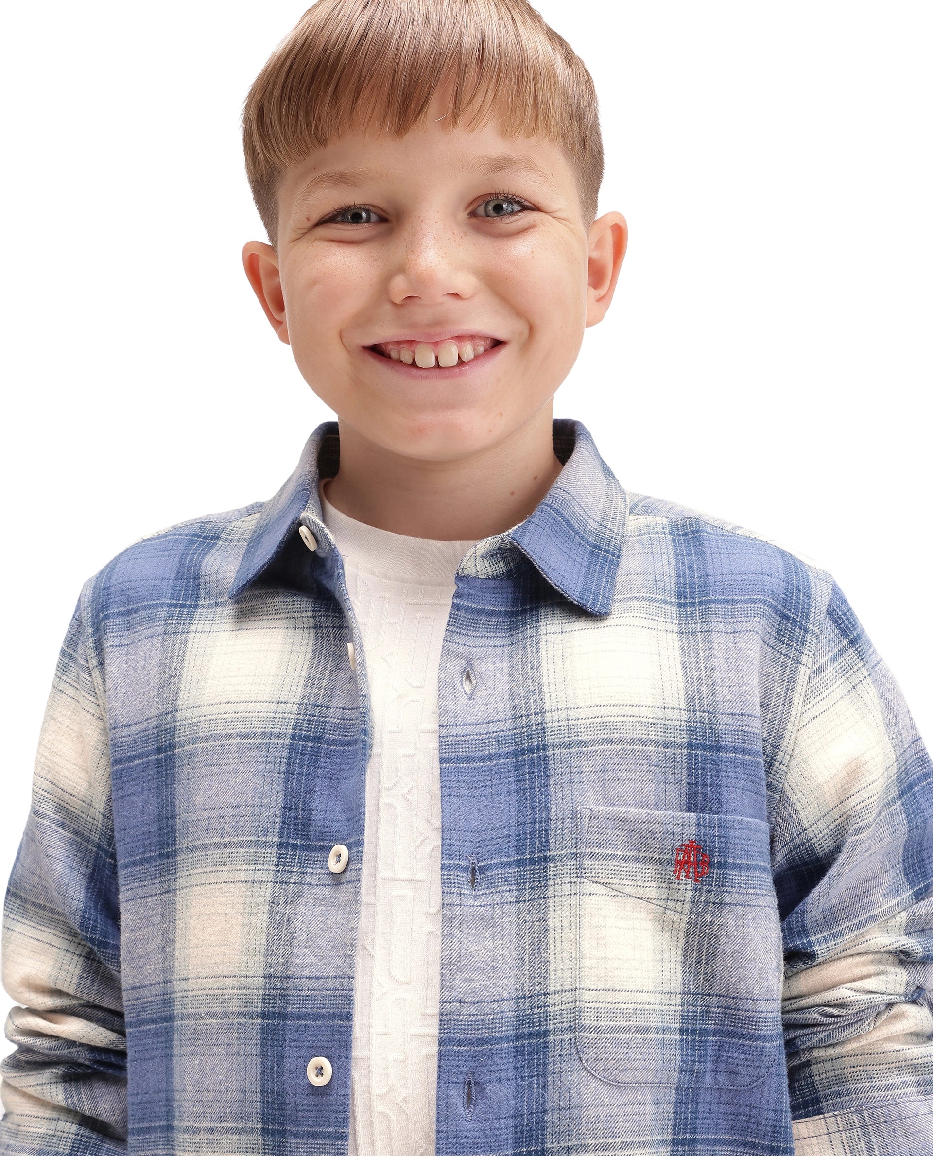Rare Ones Kids Berry Blue Cotton Fabric Button Closure Regular Fit Checked Shirt