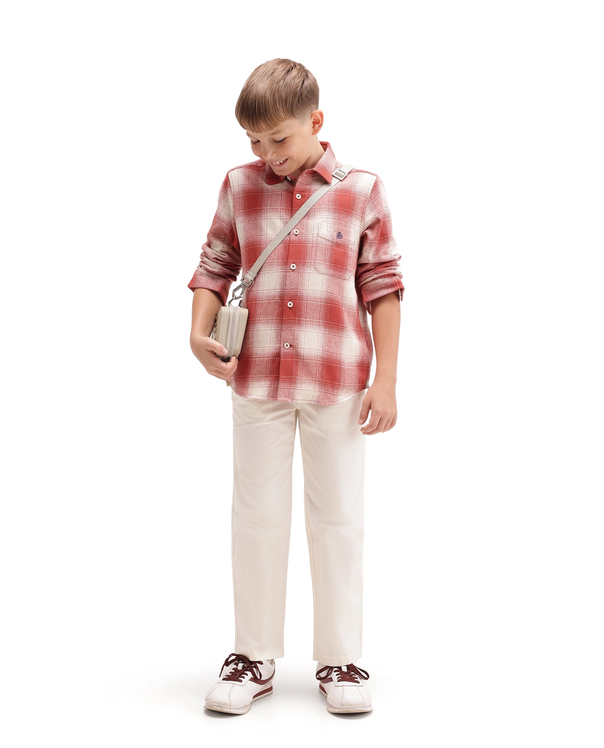 Rare Ones Kids Berry Rust Cotton Fabric Button Closure Regular Fit Checked Shirt
