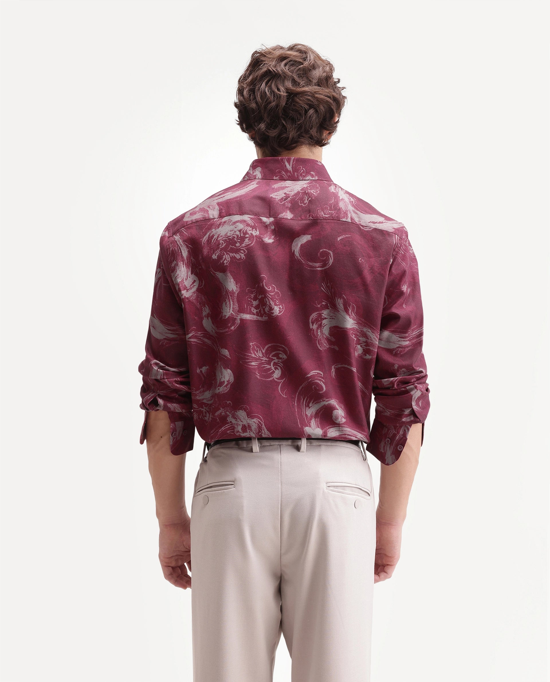 Rare Rabbit Men's Nori Red Cotton Blend Spread Collar Button Regular Abstract Print Shirt
