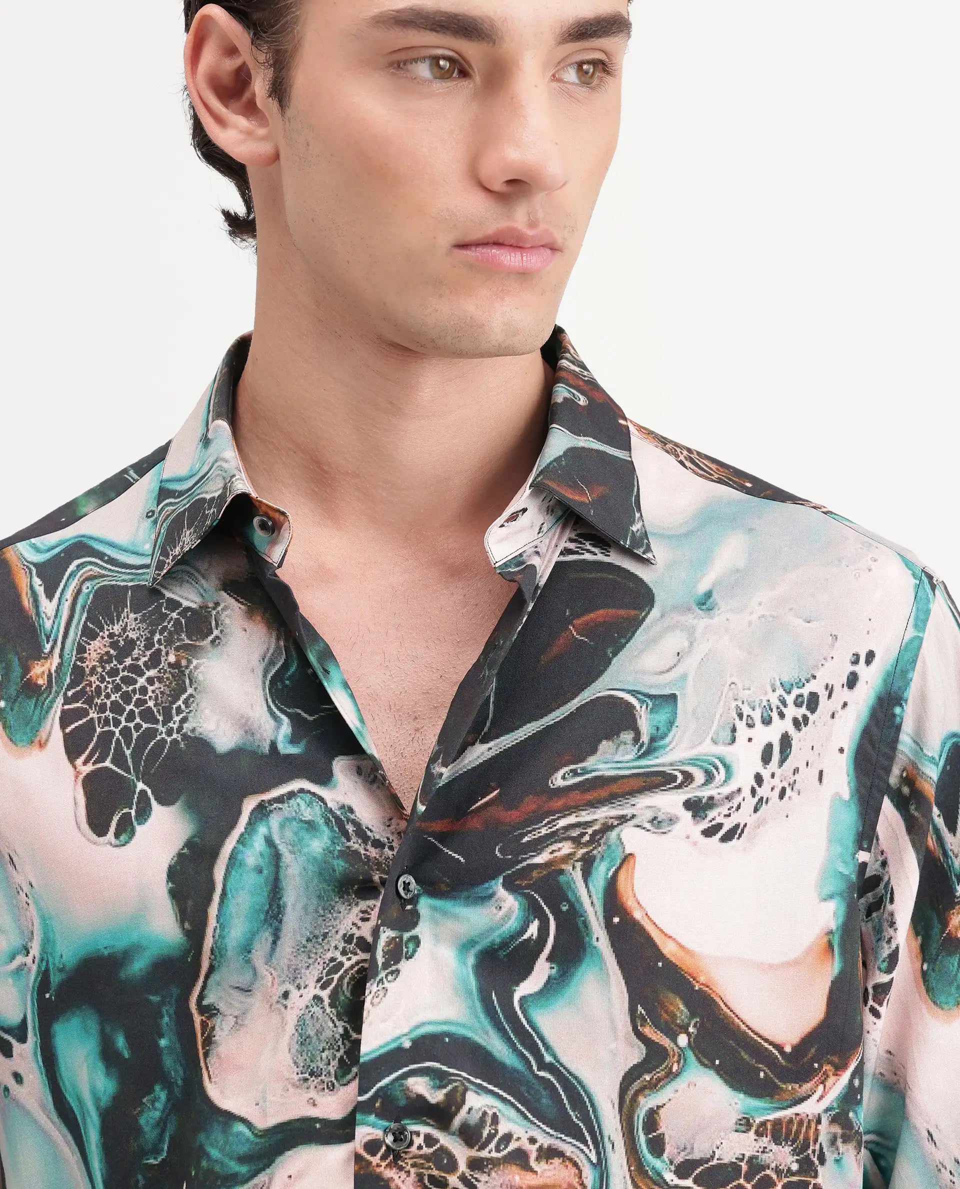 Rare Rabbit Men's Jeko Primary Multi Viscose Spread Collar Button Regular Abstract Print Shirt