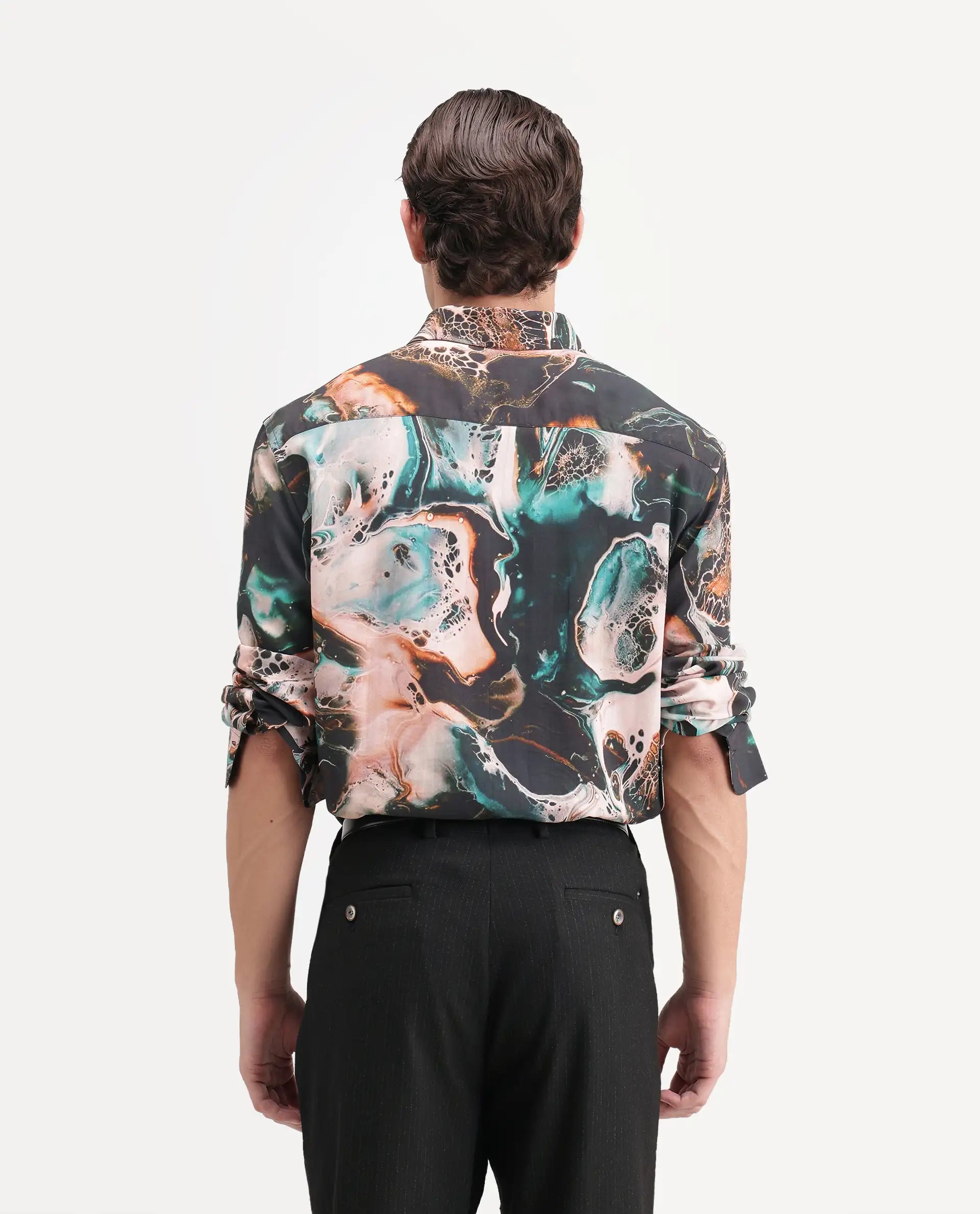 Rare Rabbit Men's Jeko Primary Multi Viscose Spread Collar Button Regular Abstract Print Shirt