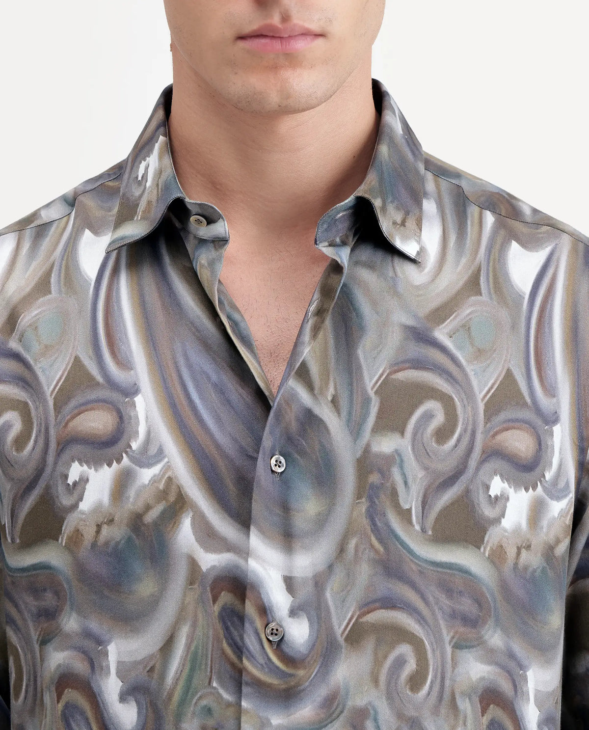 Rare Rabbit Men's Sway Dusky Green Cotton Blend Spread Collar Button Regular Paisley Print Shirt