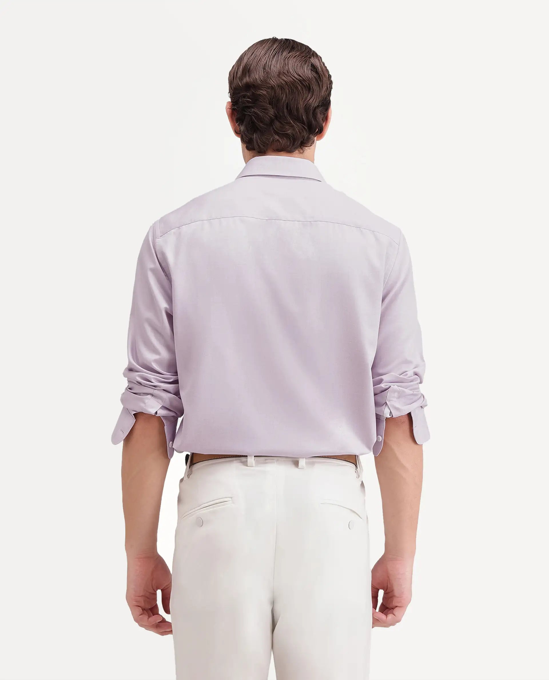 Rare Rabbit Men's Pine Primary Pink Bomboo Blend Spread Collar Button Regular Plain Shirt