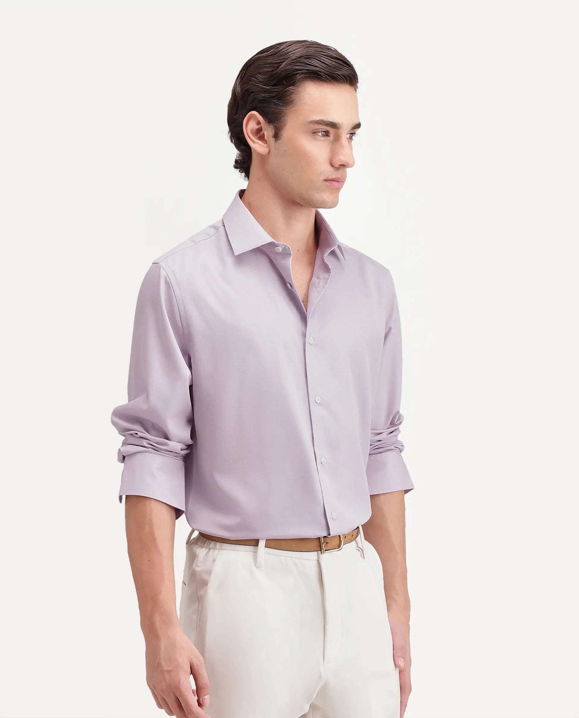 Rare Rabbit Men's Pine Primary Pink Bomboo Blend Spread Collar Button Regular Plain Shirt