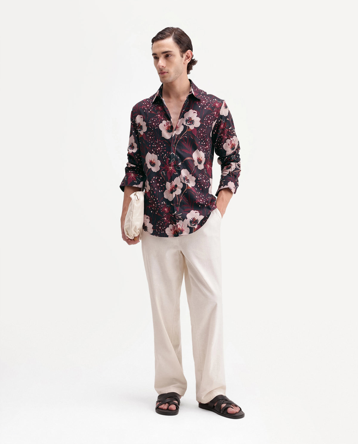 Rare Rabbit Men's Pomo Primary Black Cotton Blend Spread Collar Button Regular Floral Print Shirt