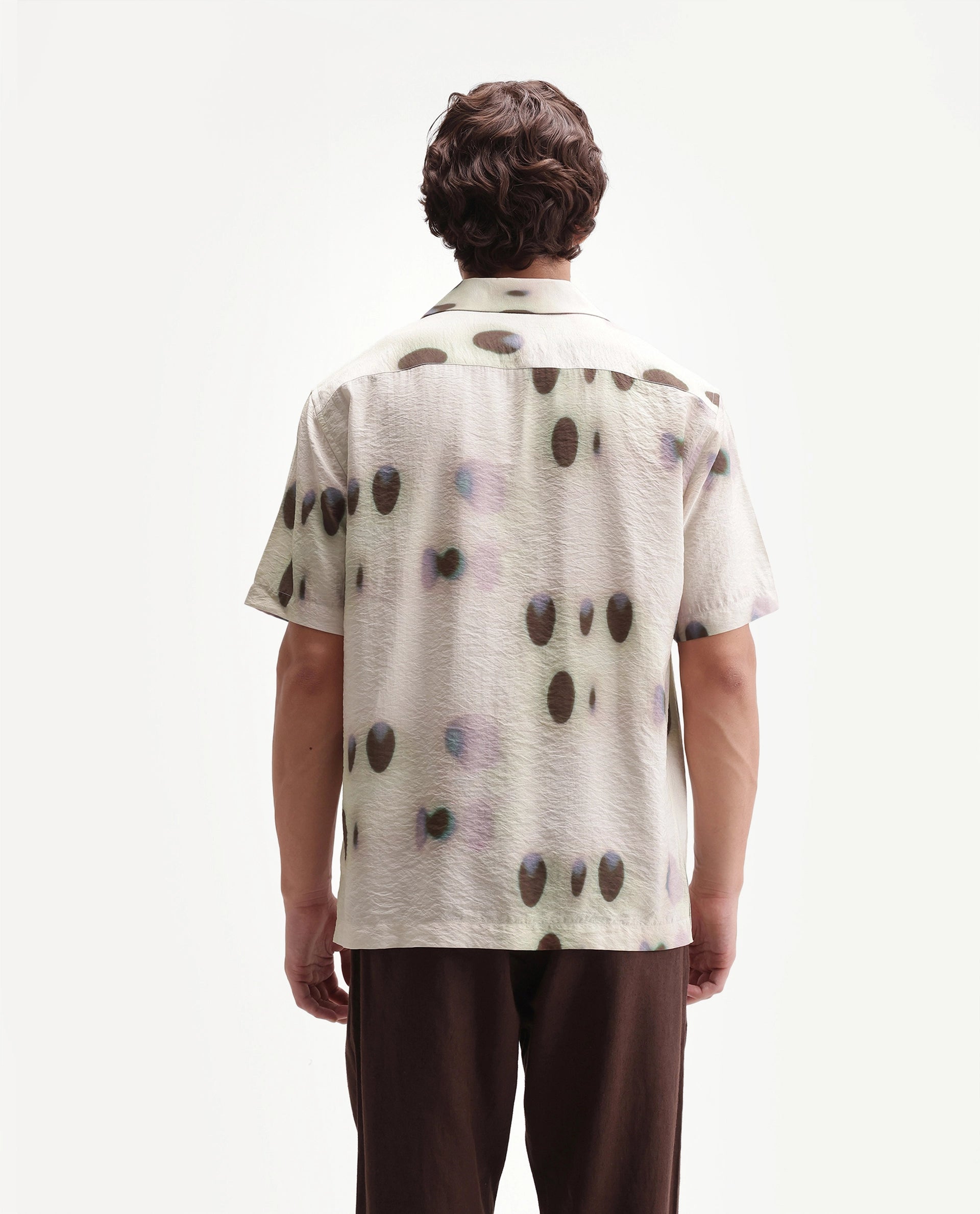 Rare Rabbit Men's Kolp Primary White Viscose Blend Cuban Collar Button Relaxed Polka Print Shirt