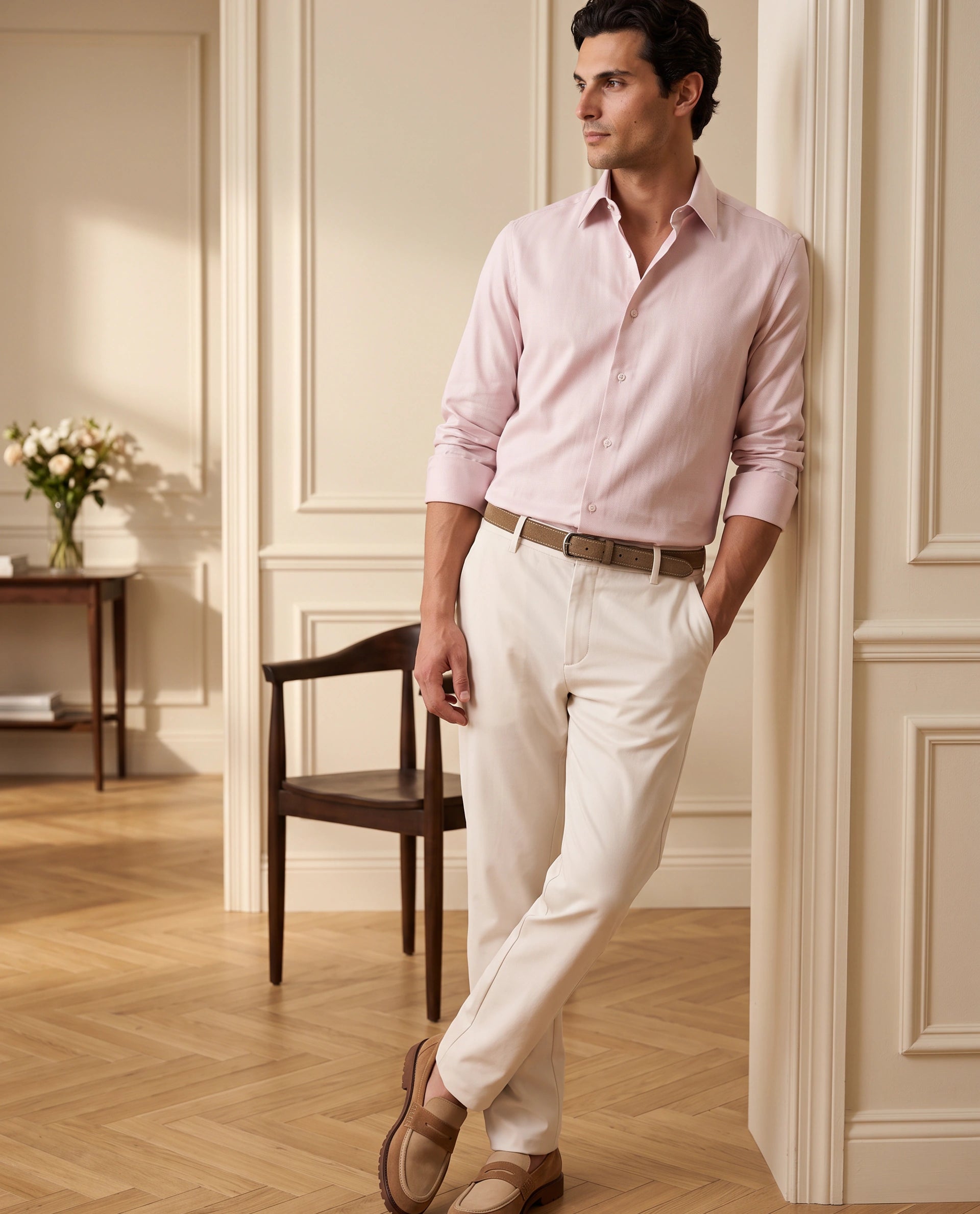 Rare Rabbit Men's Clade Light Pink Cotton Spread Collar Button Regular Plain Shirt