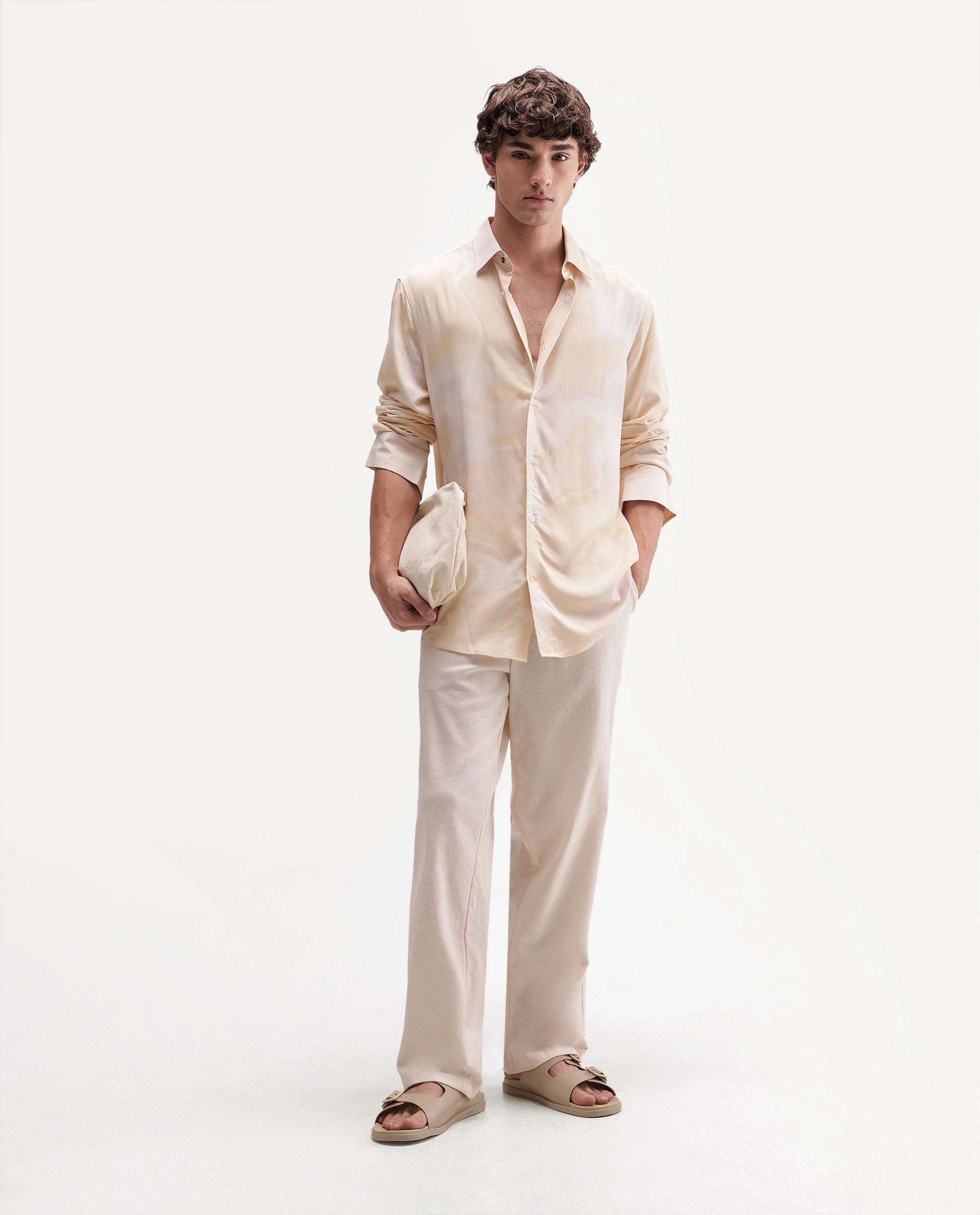 Rare Rabbit Men's Repo Light Yellow Viscose Spread Collar Button Regular Abstract Print Shirt
