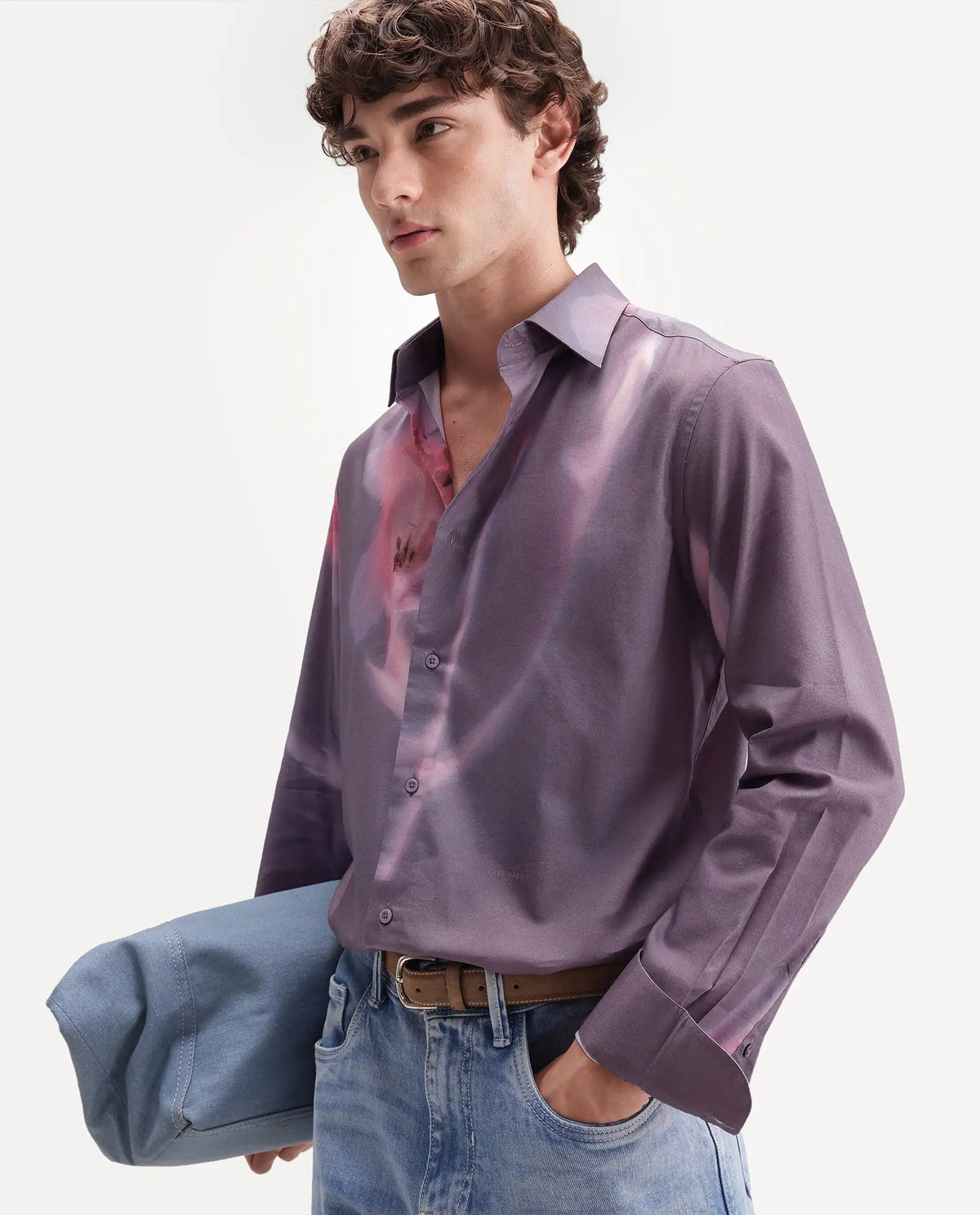 Rare Rabbit Men's Ozan Dusky Purple Cotton Blend Spread Collar Button Regular Floral Print Shirt