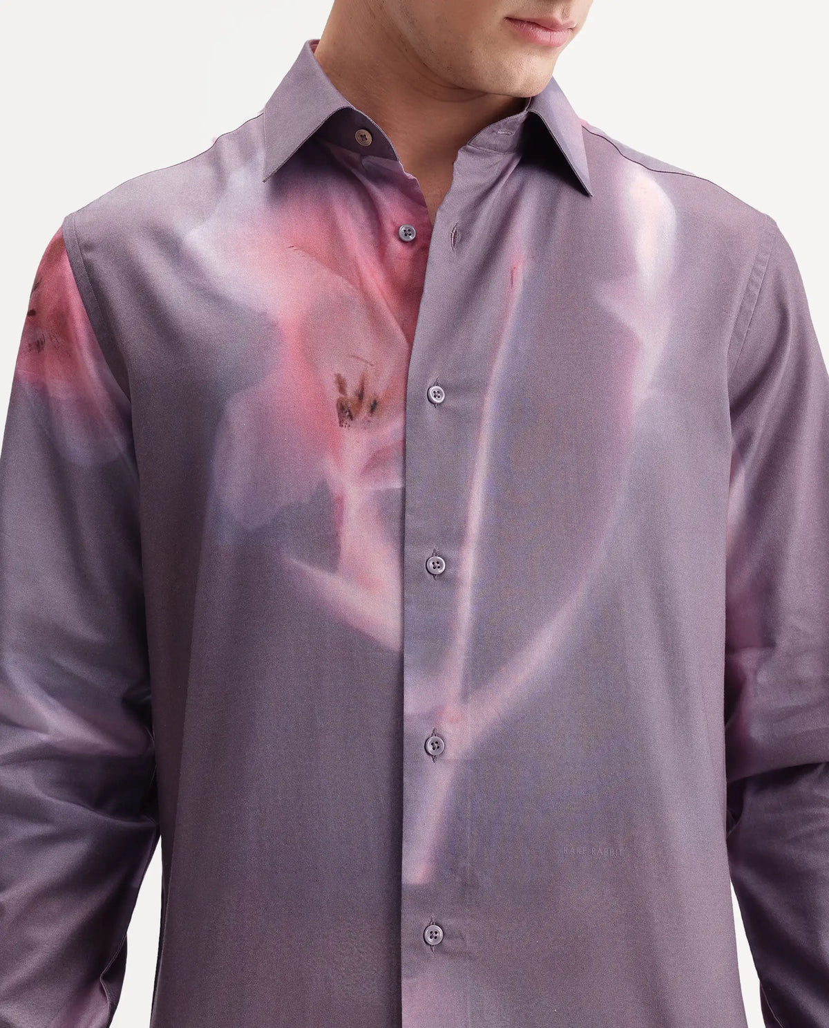 Rare Rabbit Men's Ozan Dusky Purple Cotton Blend Spread Collar Button Regular Floral Print Shirt