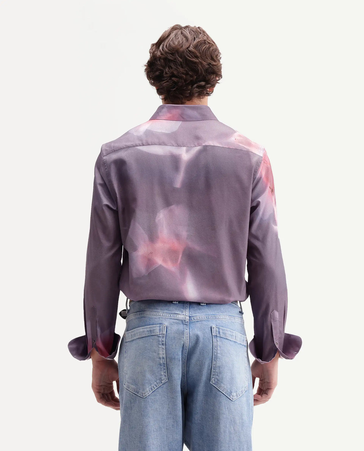 Rare Rabbit Men's Ozan Dusky Purple Cotton Blend Spread Collar Button Regular Floral Print Shirt